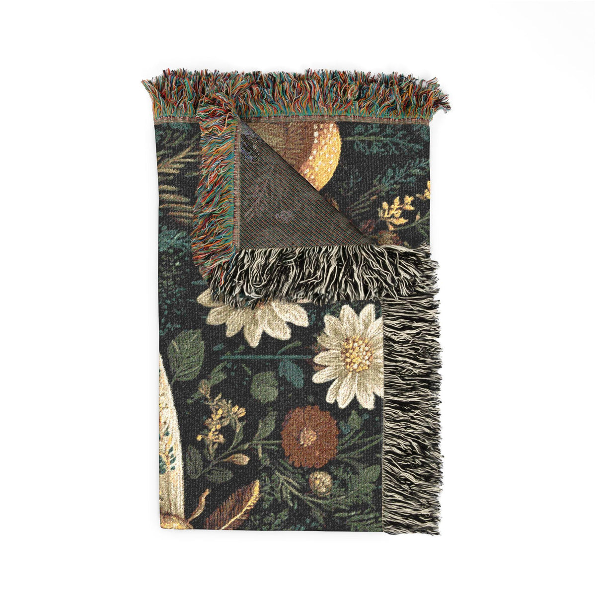 Vintage Moth Tapestry Woven Blanket | Floral Mushroom Boho Throw