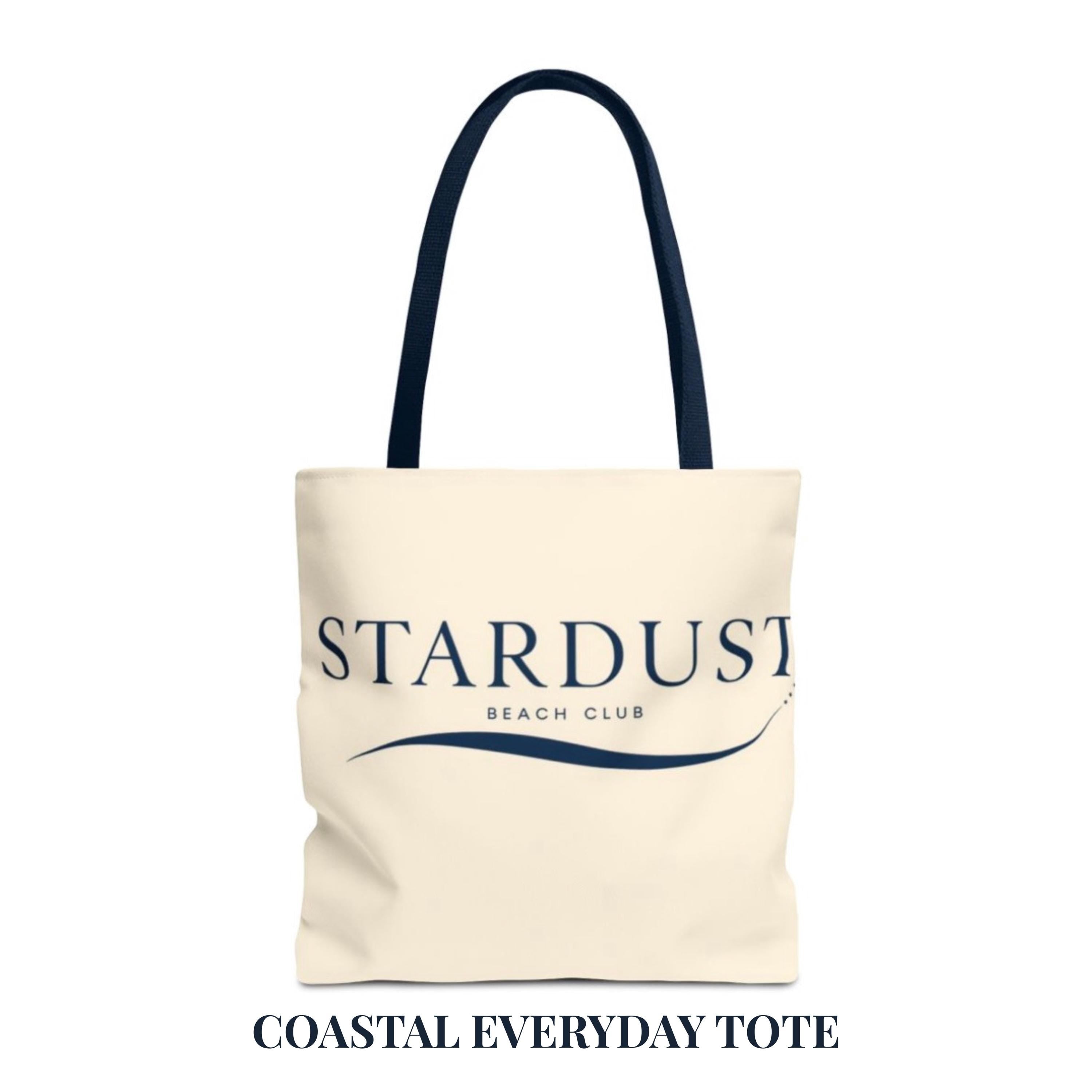 Stardust Beach Club Tote, Canvas Beach Bag, Navy Handles, Minimalist Coastal Style
