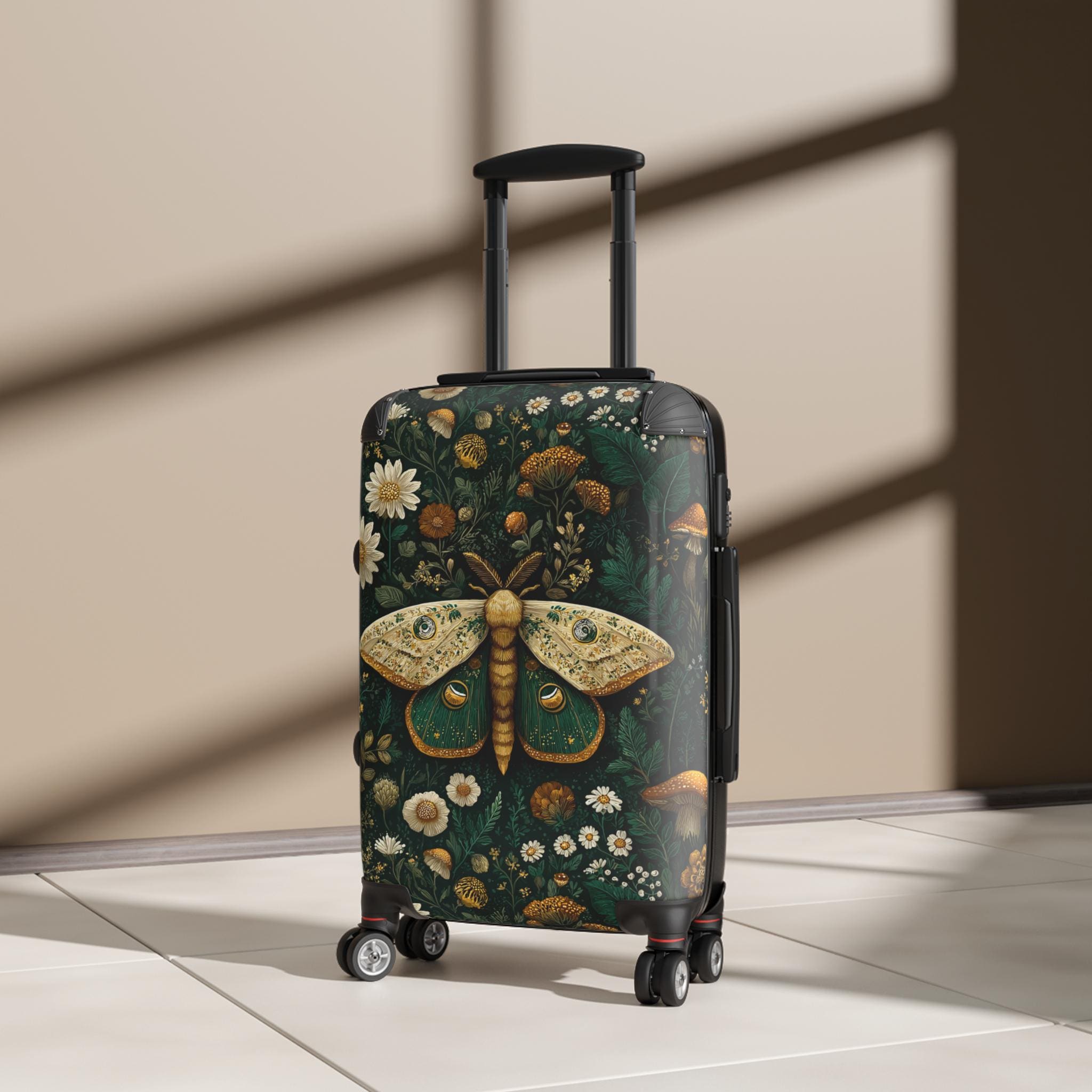 Moth and Wildflowers Suitcase | Botanical Travel Luggage Cover