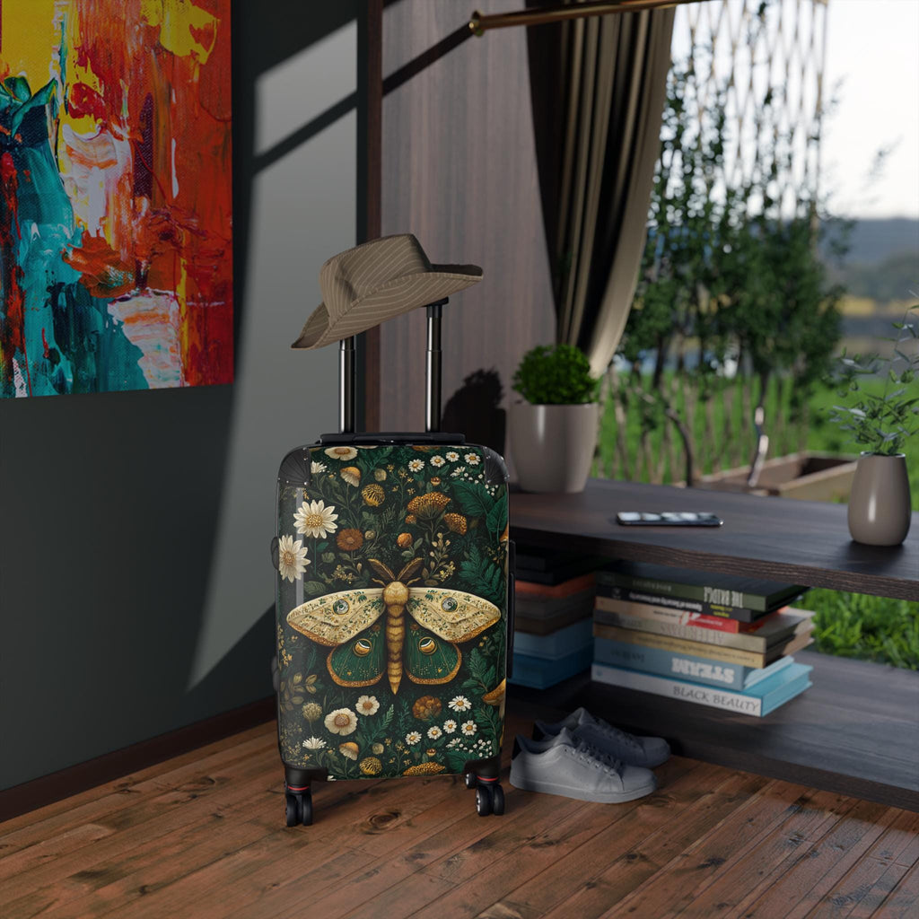Moth and Wildflowers Suitcase | Botanical Travel Luggage Cover