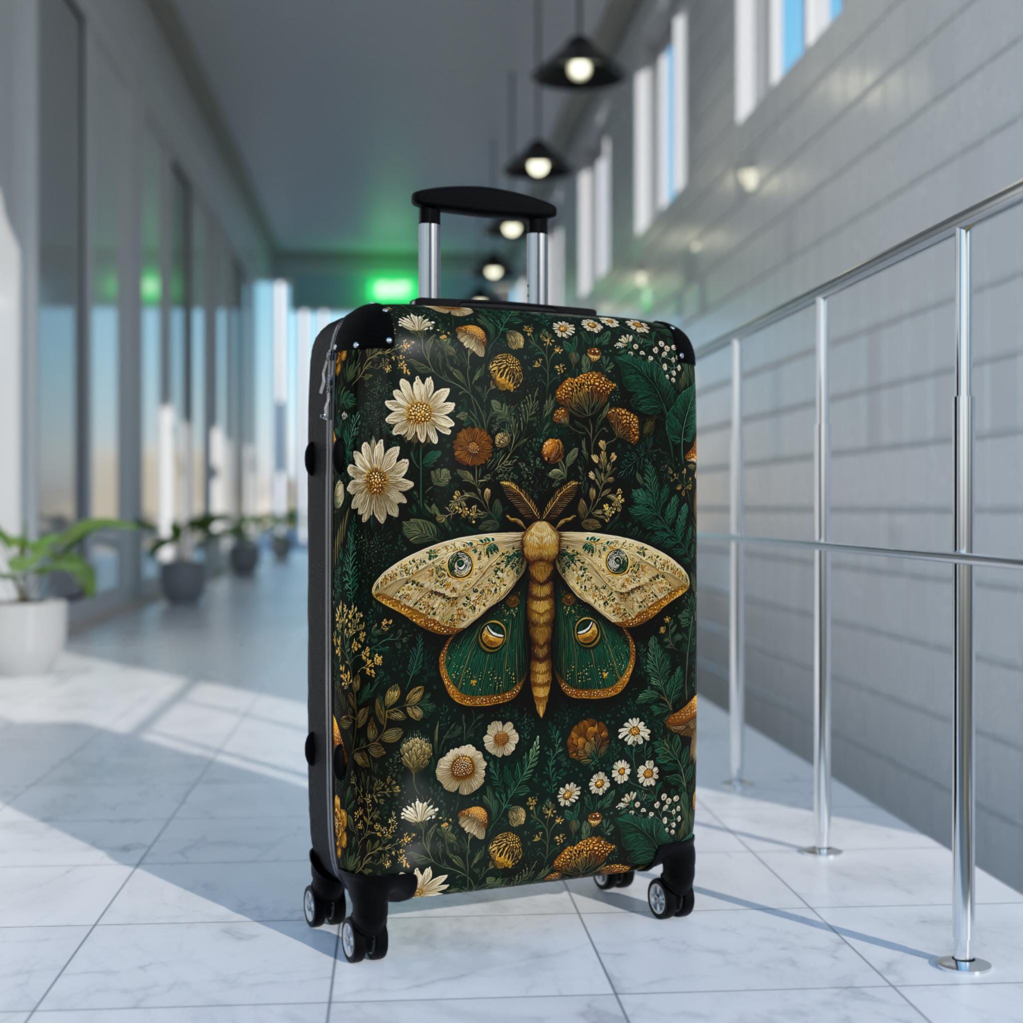 Moth and Wildflowers Suitcase | Botanical Travel Luggage Cover