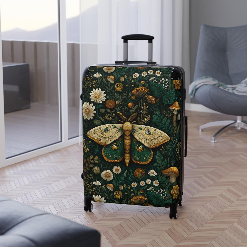 Moth and Wildflowers Suitcase | Botanical Travel Luggage Cover