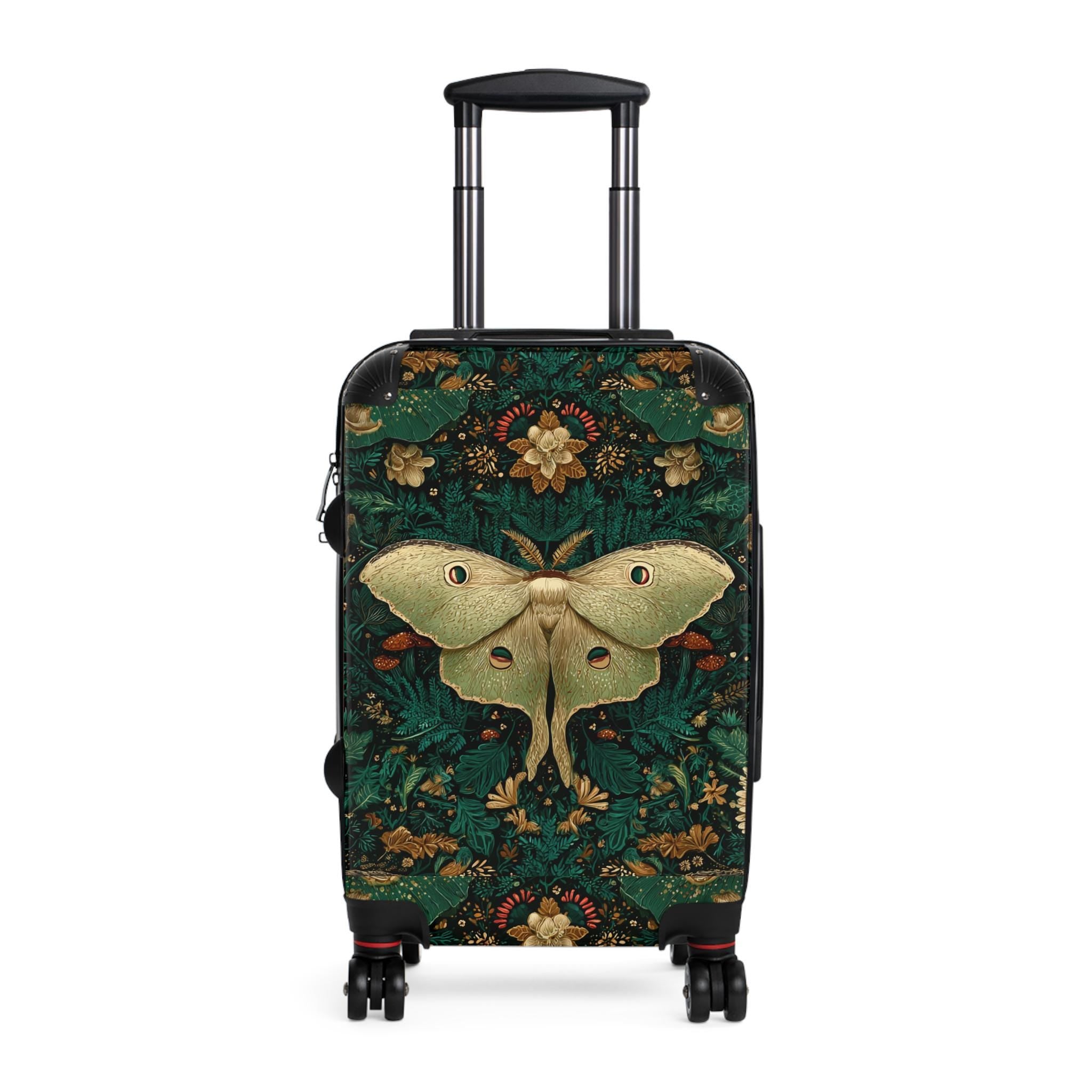 Luna Moth Floral Pattern Suitcase | Vintage Botanical Luggage