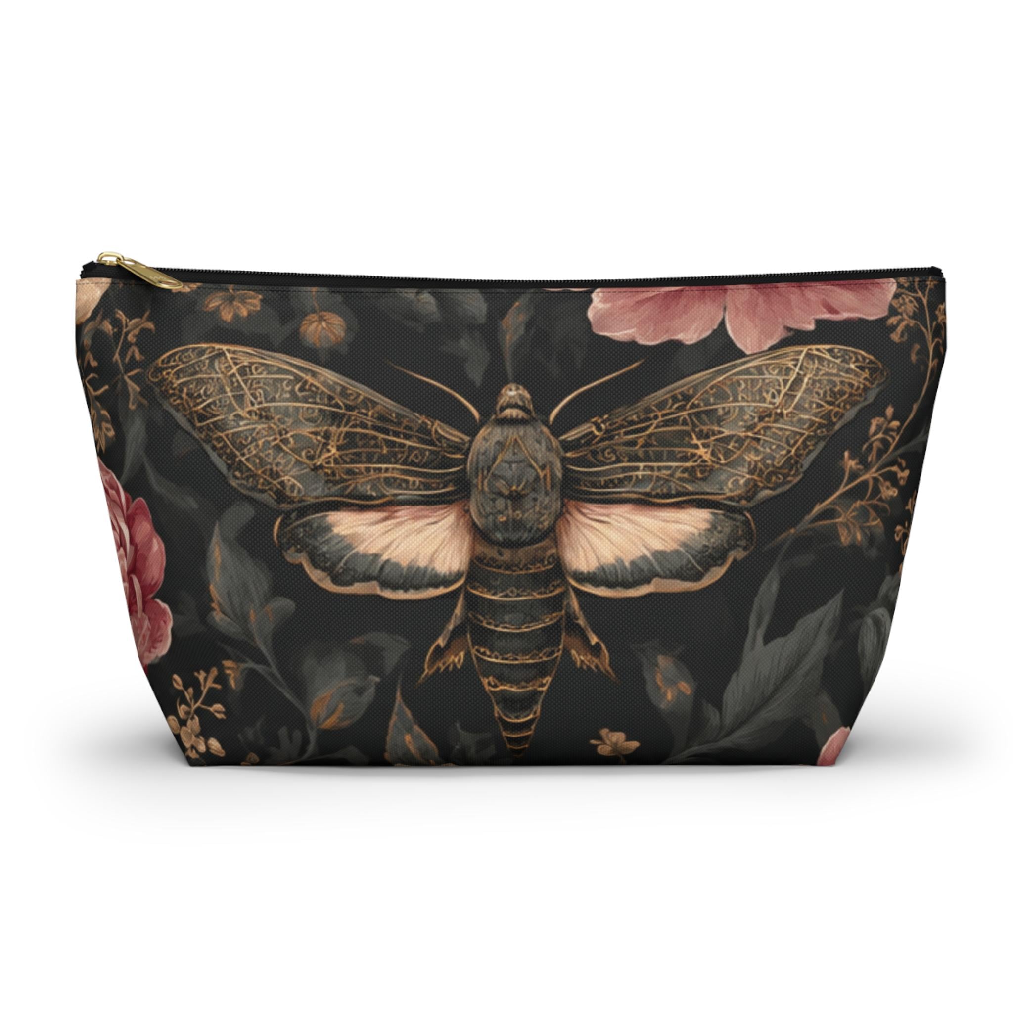 Vintage Moth & Peony Accessory Pouch