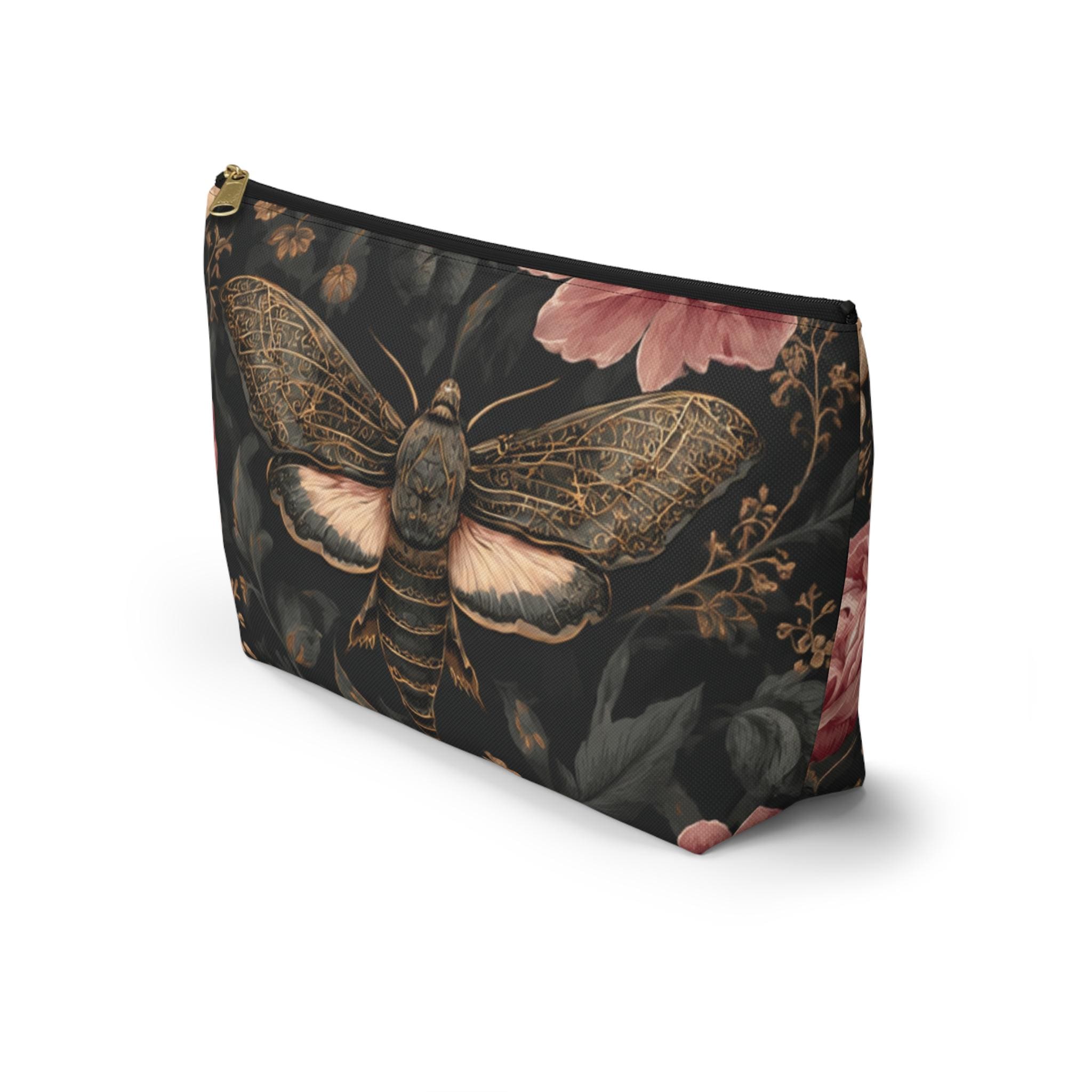 Vintage Moth & Peony Accessory Pouch