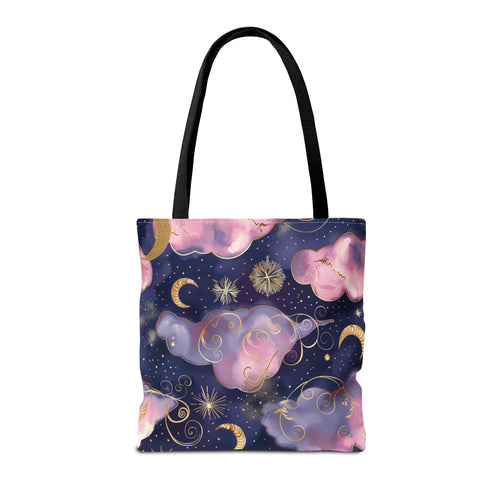 Celestial Pink & Purple Clouds Tote Bag | Moon & Stars – product image 2