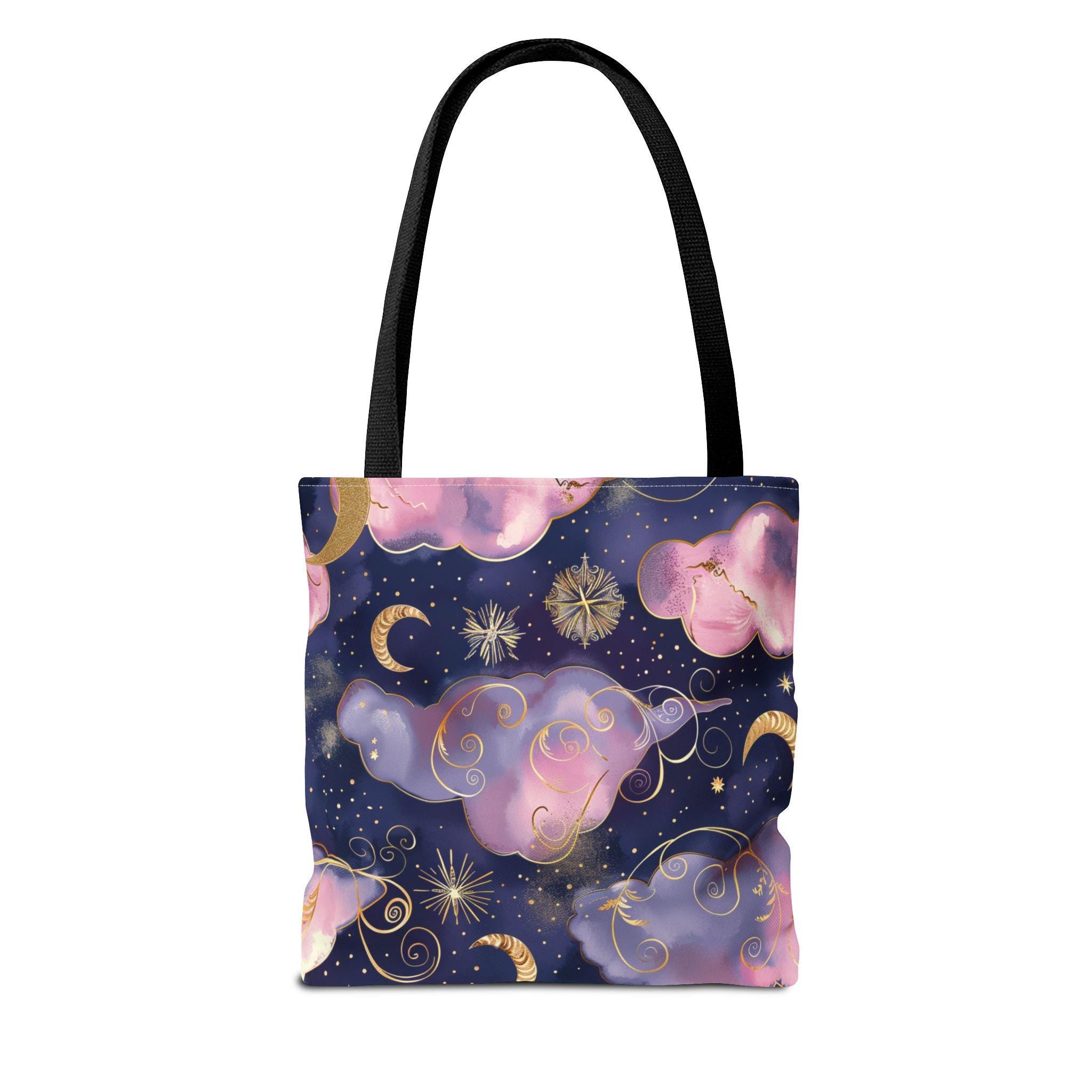 Pink Purple Dream Clouds Tote Bag | Moon Stars Celestial Pattern
