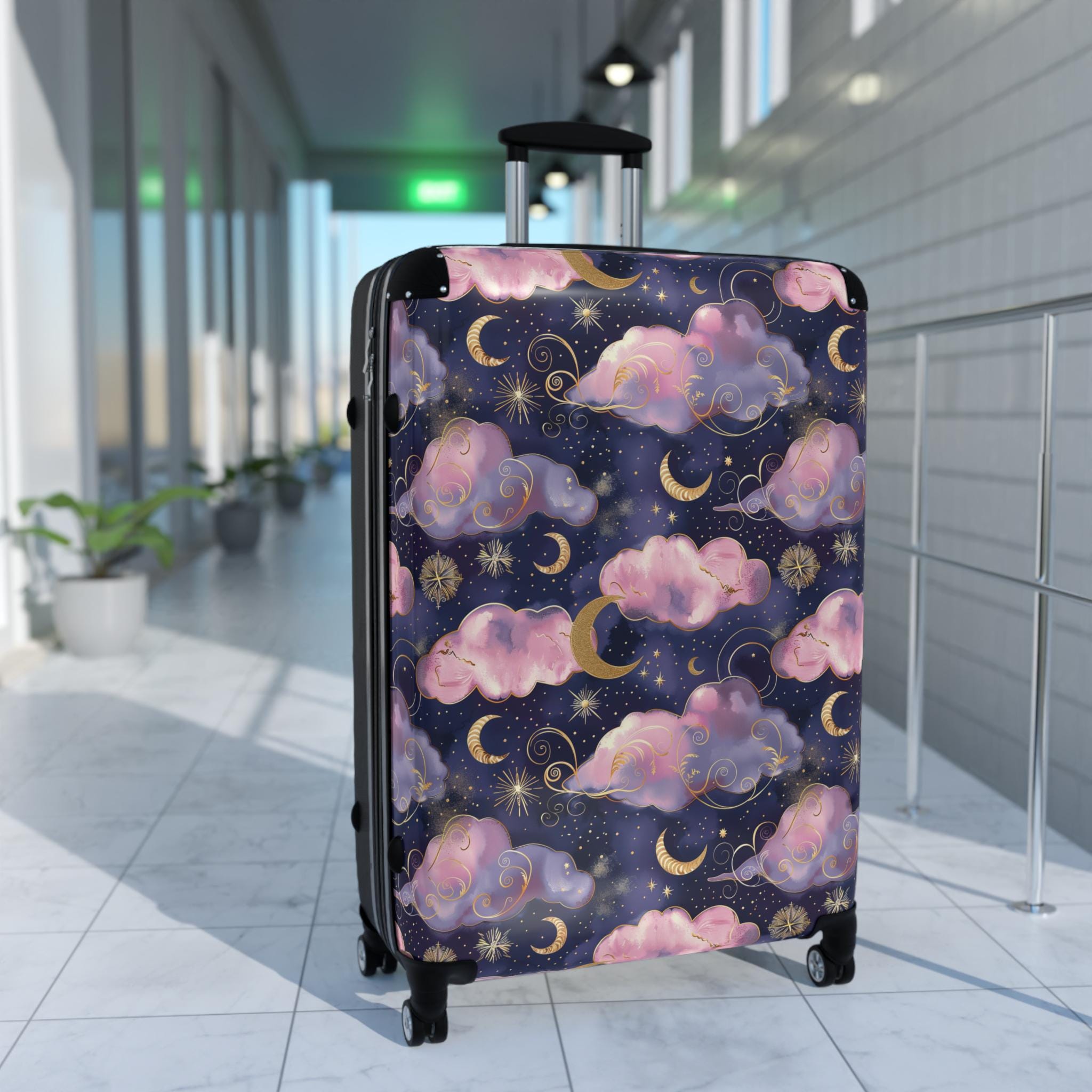 Celestial Dreamscape Suitcase | Pink Purple Cloud Moon Travel Bag