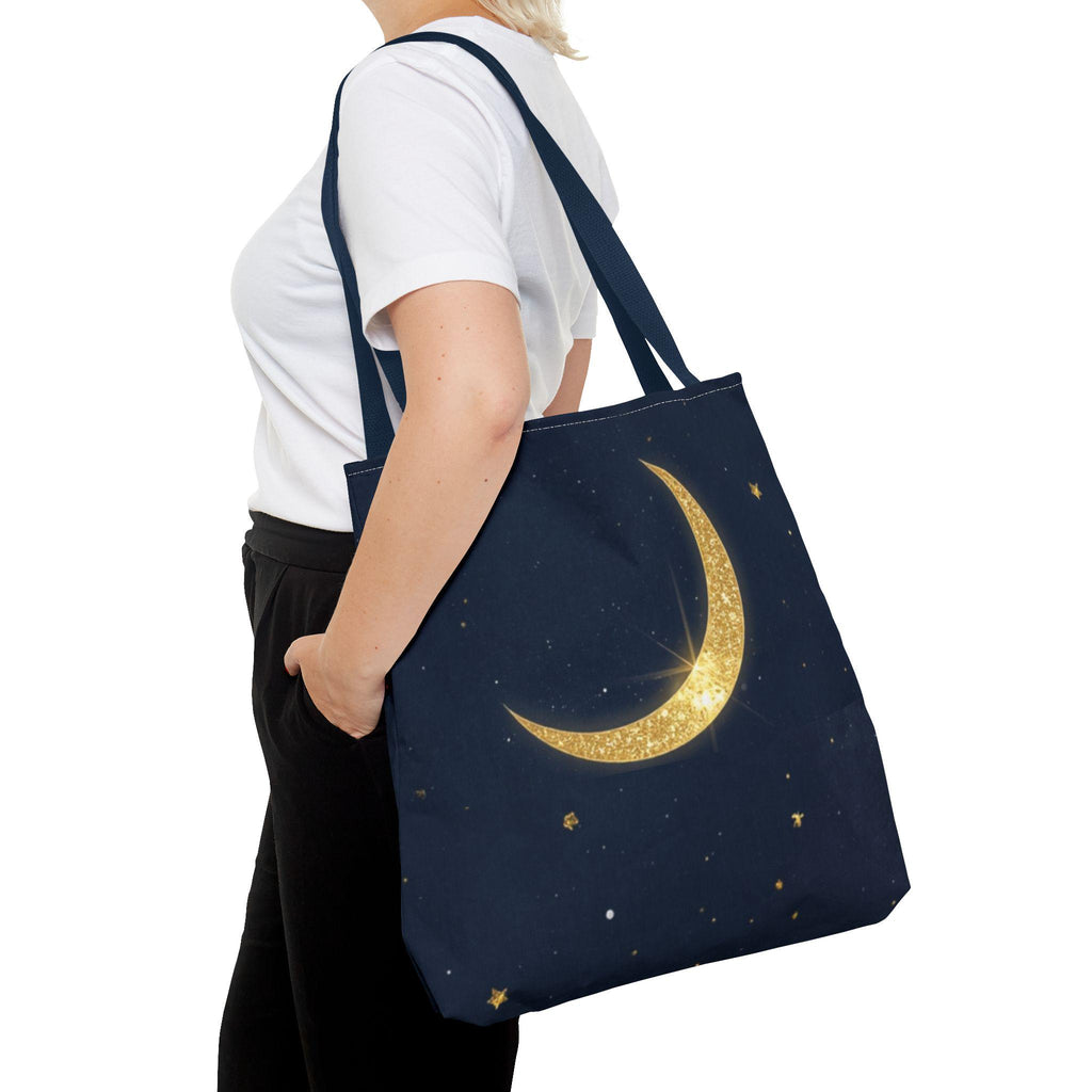 Golden Crescent Moon celestial night sky stars Tote Bag