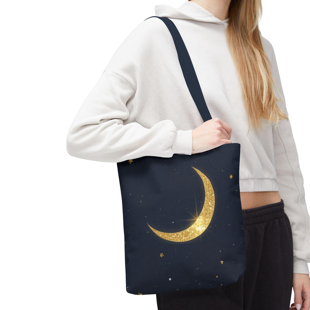 Golden Crescent Moon celestial night sky stars Tote Bag