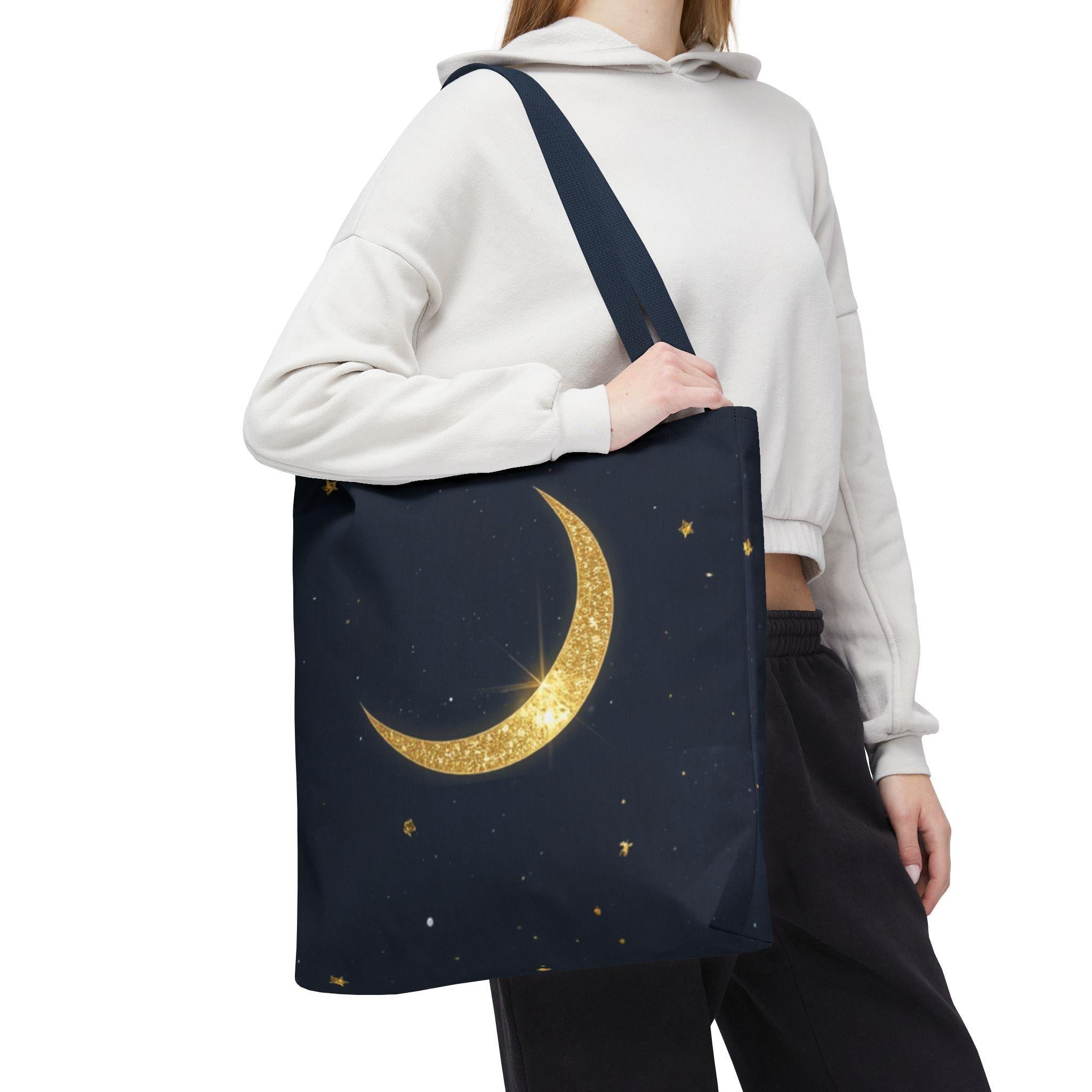 Golden Crescent Moon celestial night sky stars Tote Bag