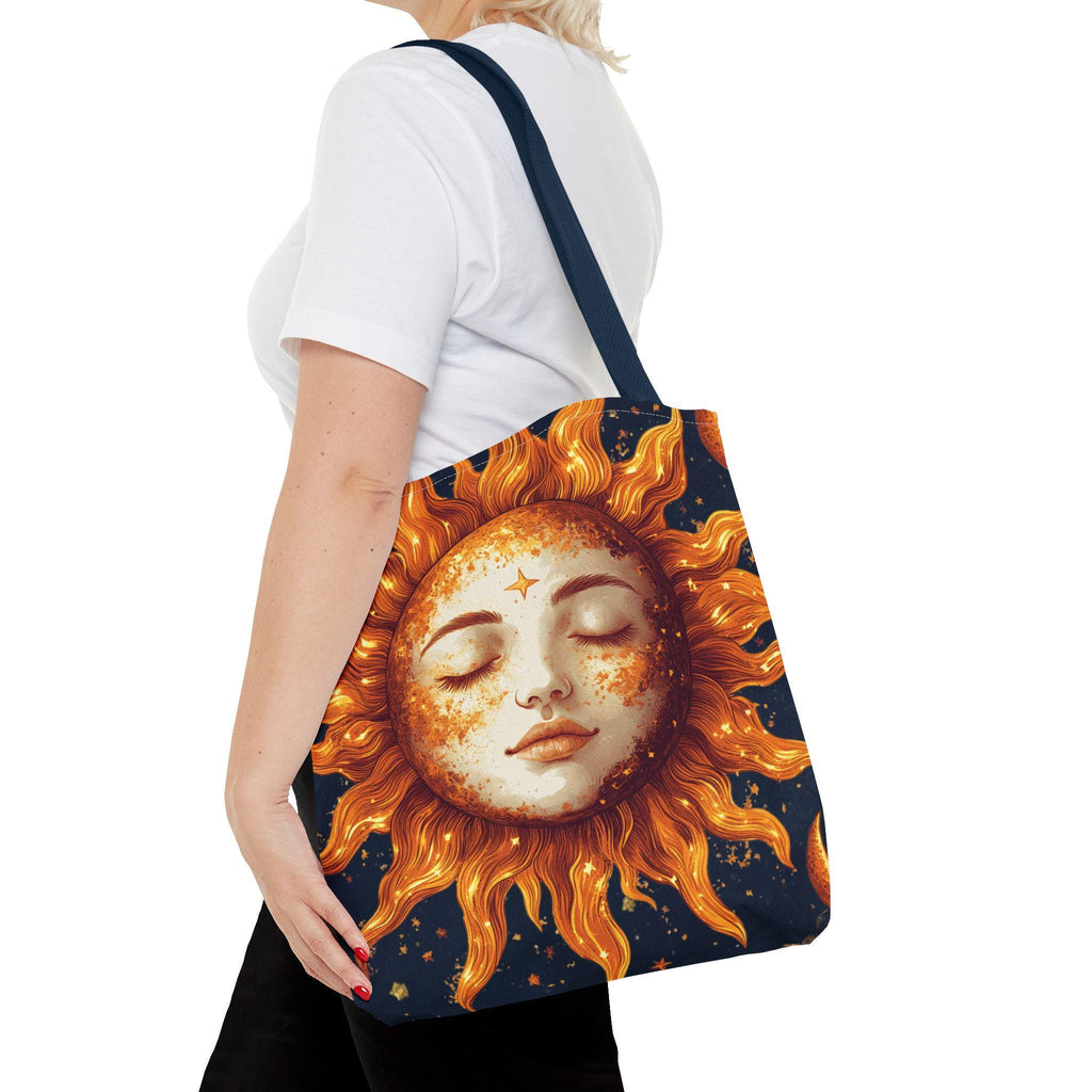 Celestial Sun Face Tote Bag | Sun Moon Stars Astrology Print