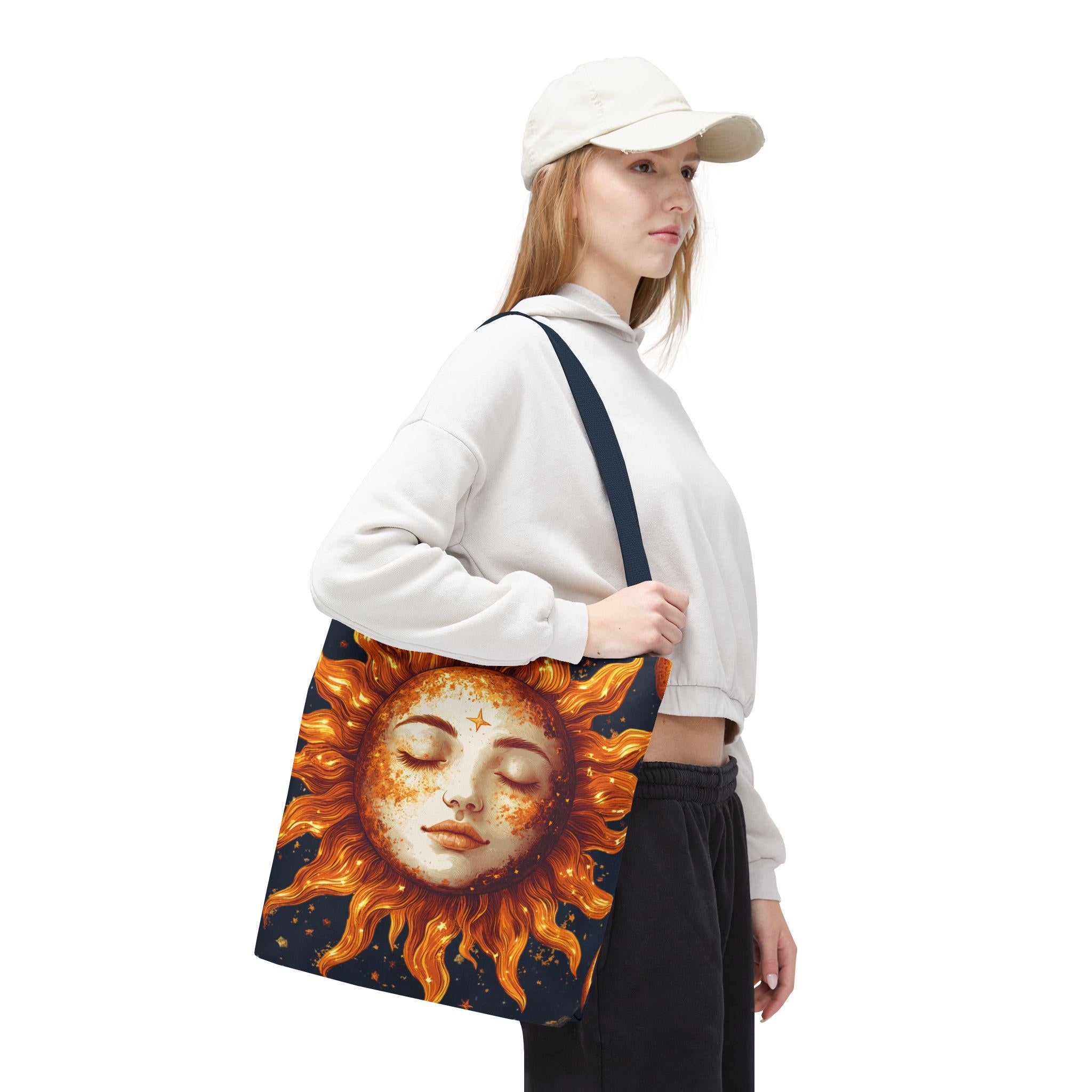 Celestial Sun Face Tote Bag | Sun Moon Stars Astrology Print