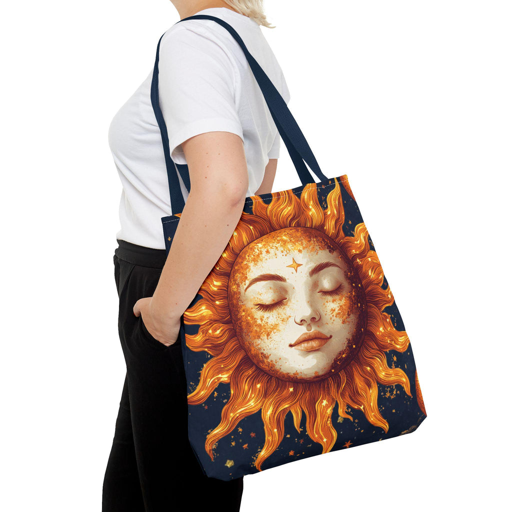 Celestial Sun Face Tote Bag | Sun Moon Stars Astrology Print