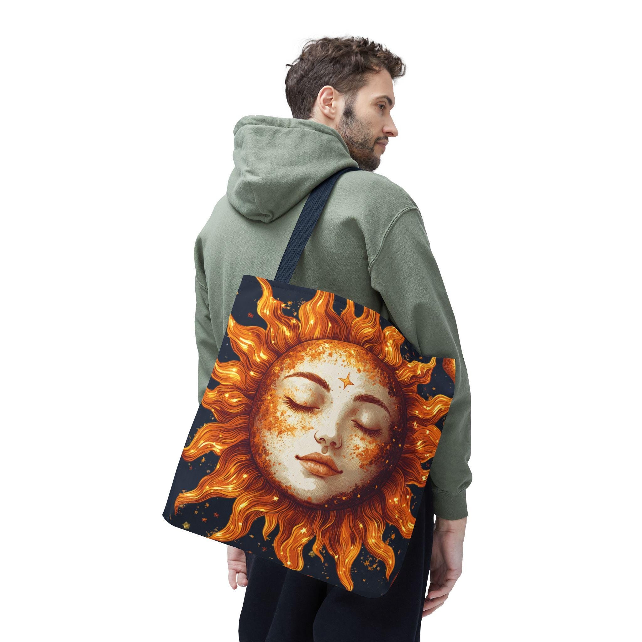 Celestial Sun Face Tote Bag | Sun Moon Stars Astrology Print