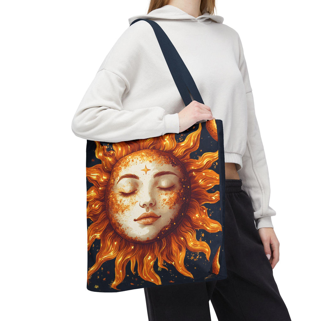 Celestial Sun Face Tote Bag | Sun Moon Stars Astrology Print