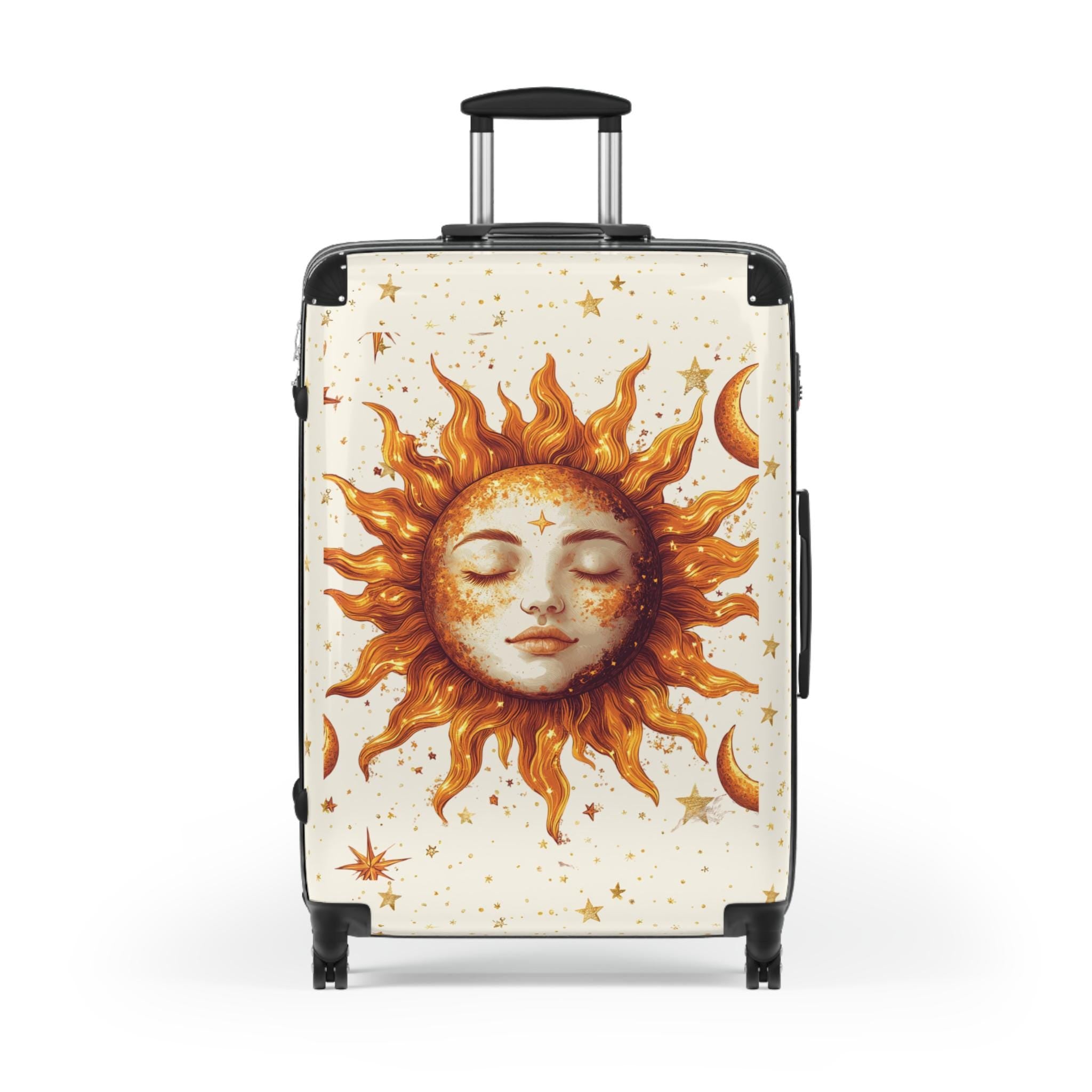 Celestial Sun Face Suitcase | Boho Hard-Shell Luggage for Travelers