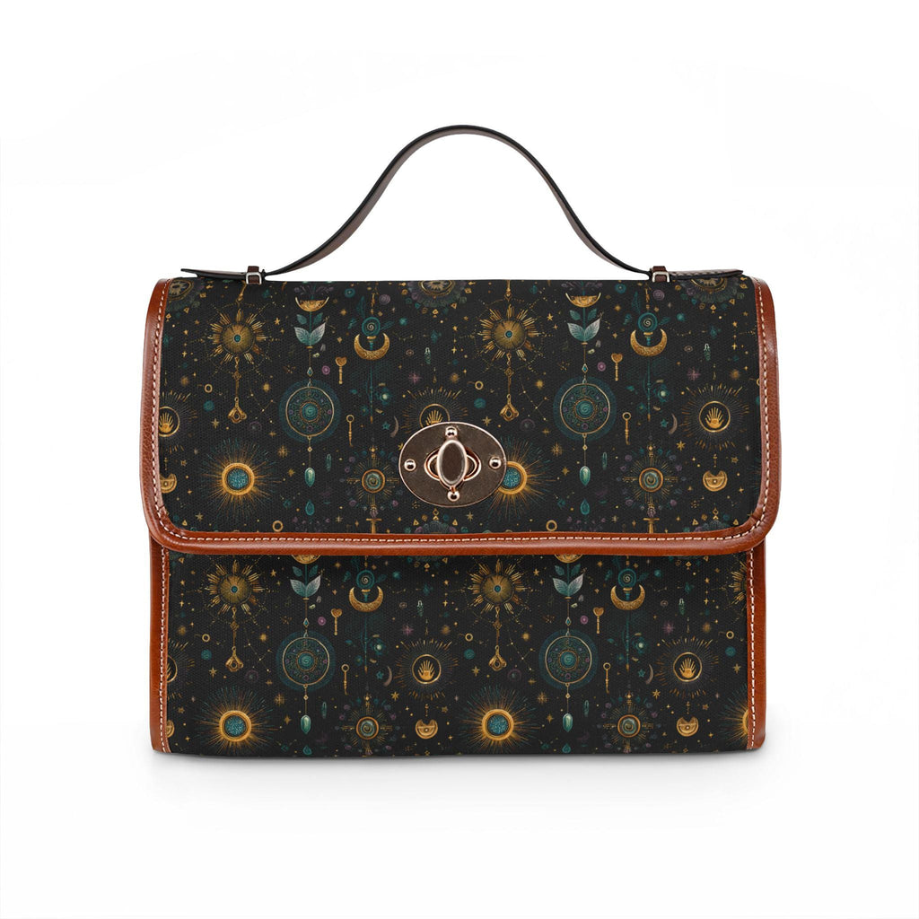 Celestial Moon Stars Crossbody Bag | Waterproof Canvas Satchel | Boho Witchy Purse