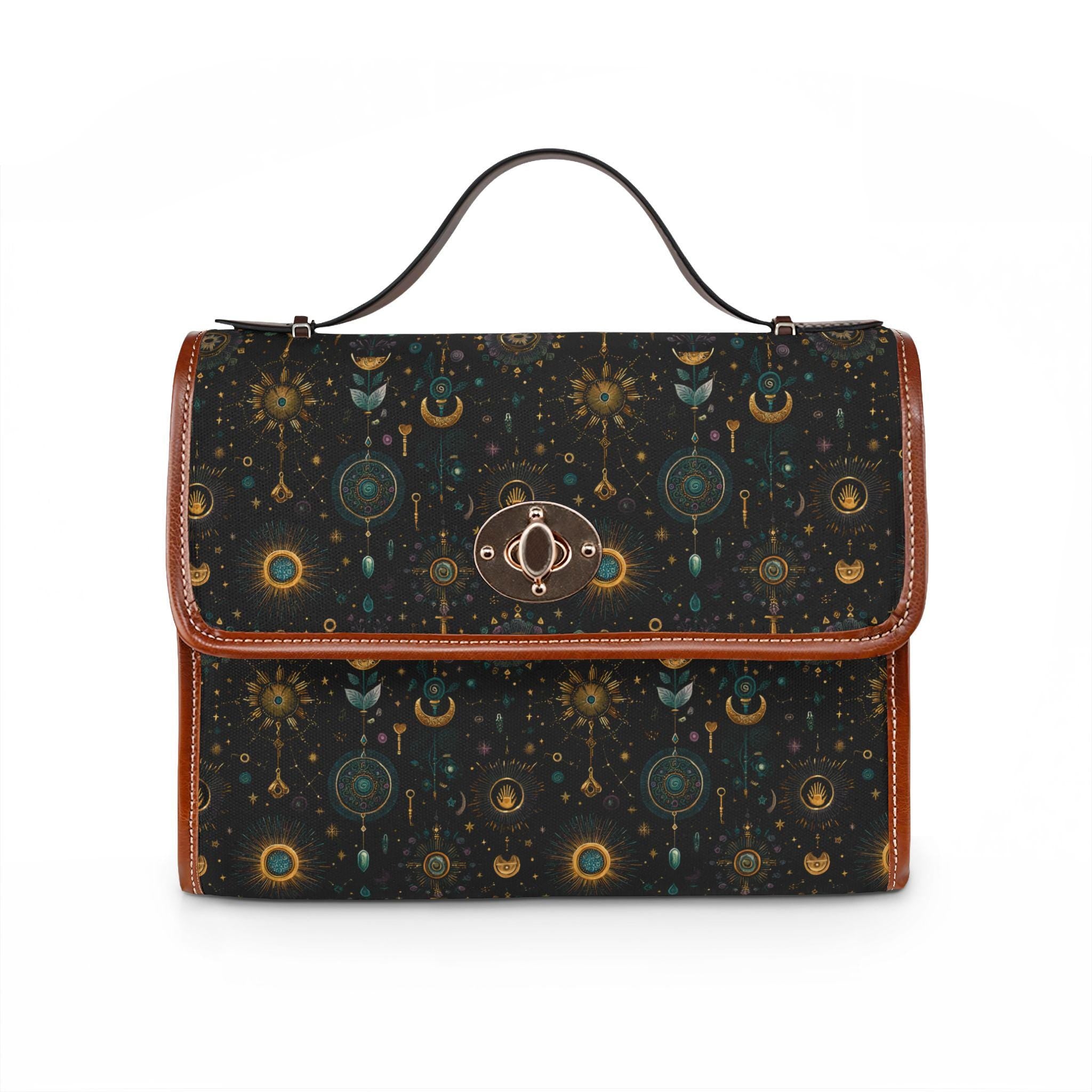 Celestial Moon Stars Crossbody Bag | Waterproof Canvas Satchel | Boho Witchy Purse