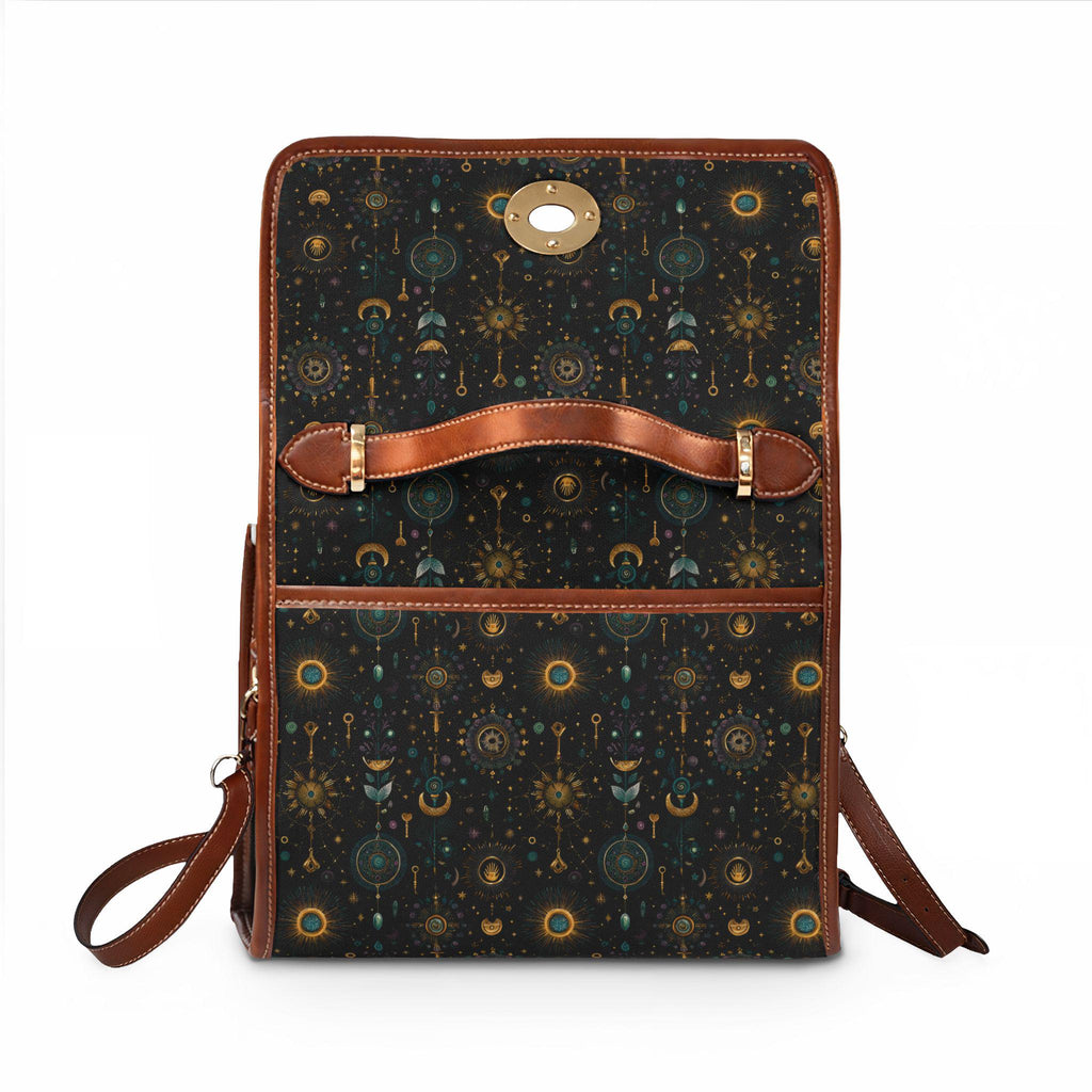Celestial Moon Stars Crossbody Bag | Waterproof Canvas Satchel | Boho Witchy Purse