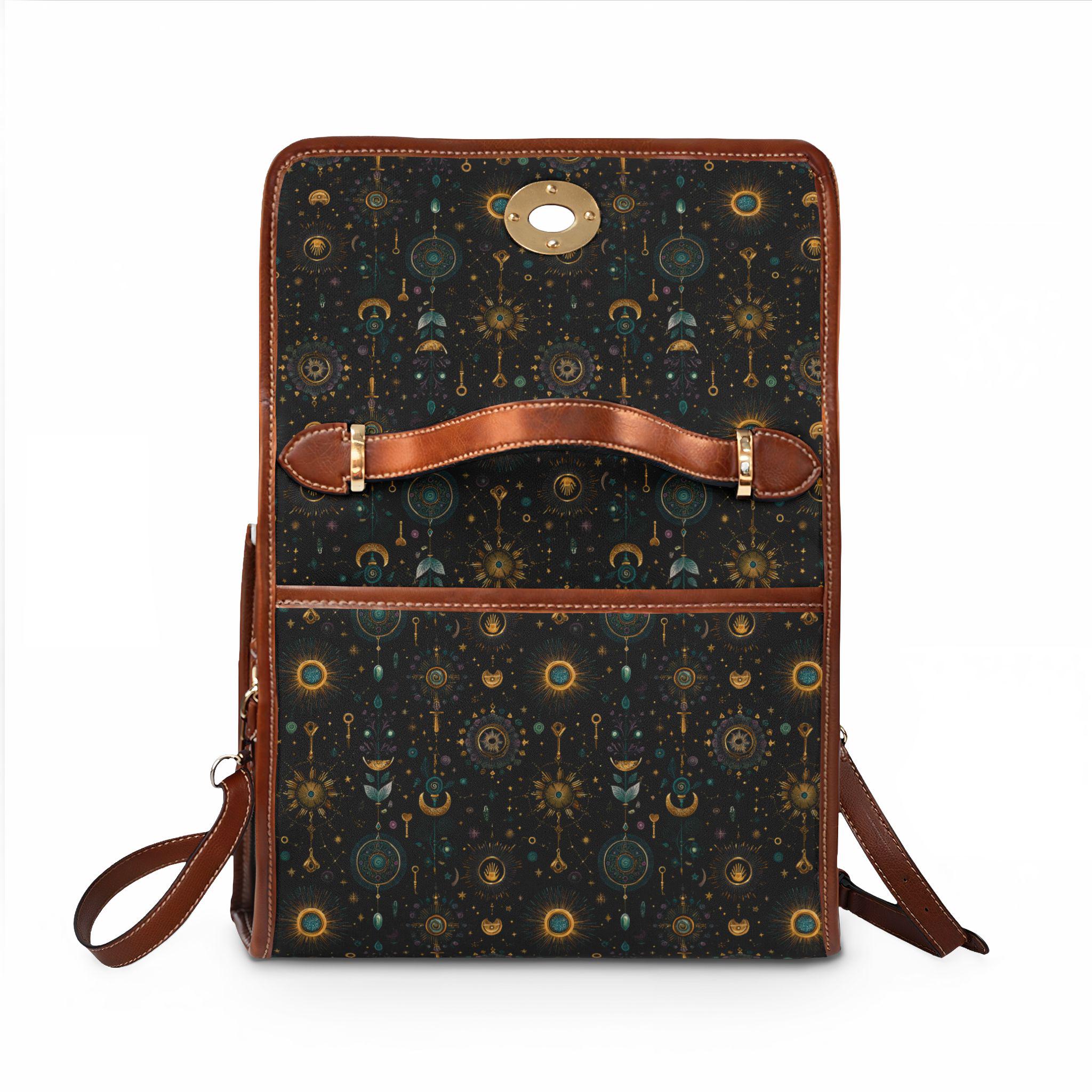 Celestial Moon Stars Crossbody Bag | Waterproof Canvas Satchel | Boho Witchy Purse