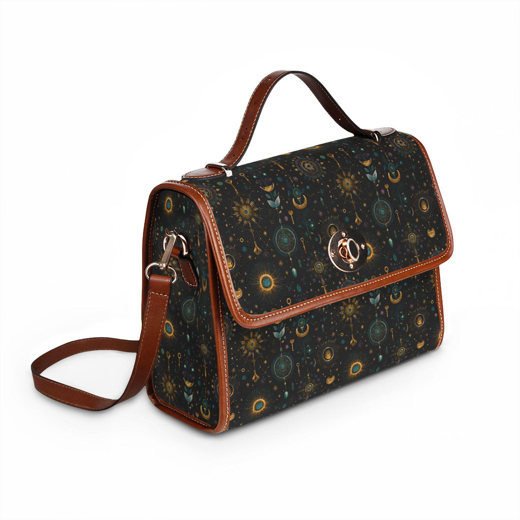 Celestial Moon Stars Crossbody Bag | Waterproof Canvas Satchel | Boho Witchy Purse