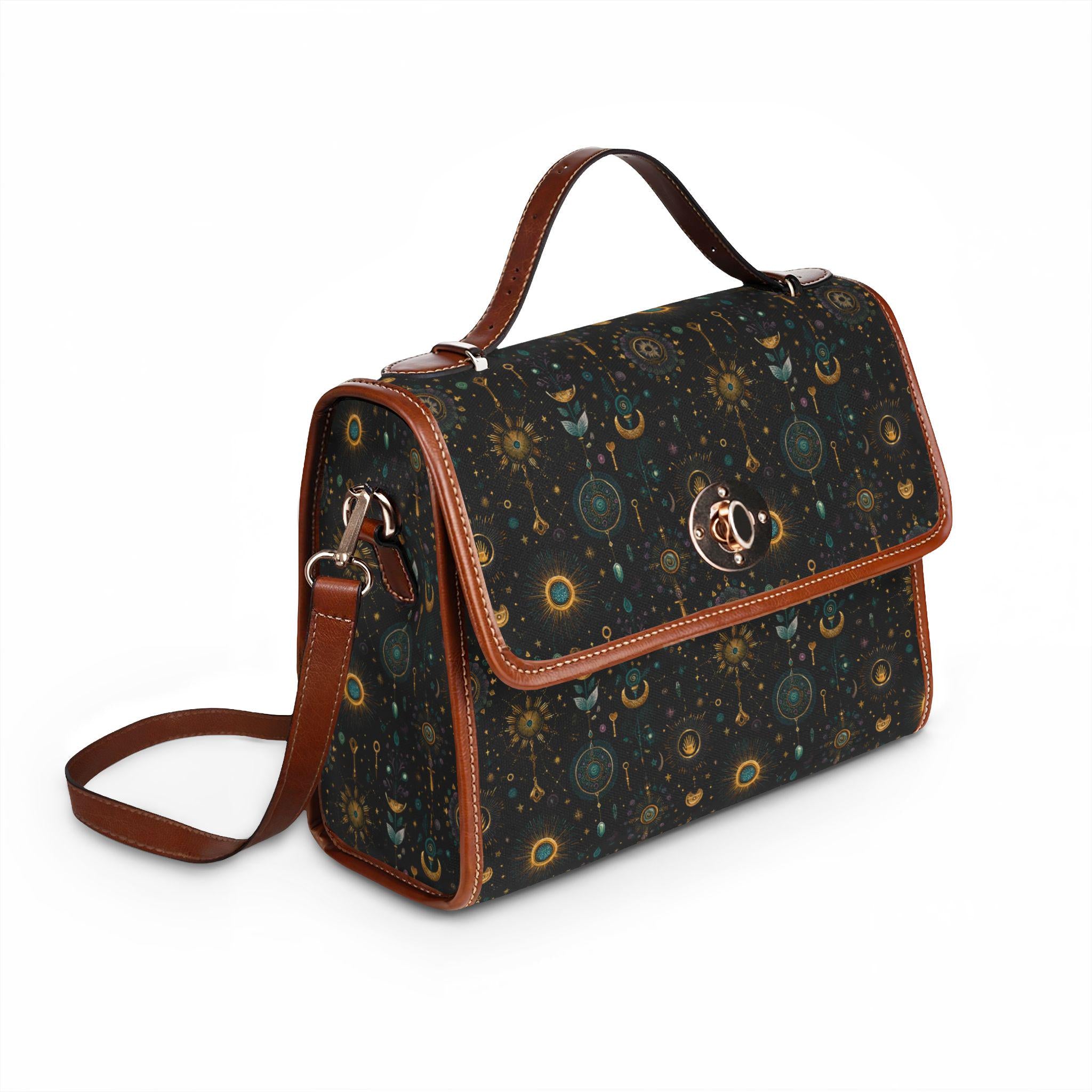 Celestial Moon Stars Crossbody Bag | Waterproof Canvas Satchel | Boho Witchy Purse