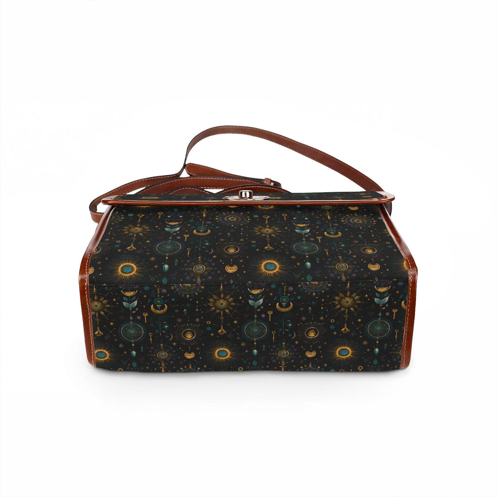 Celestial Moon Stars Crossbody Bag | Waterproof Canvas Satchel | Boho Witchy Purse