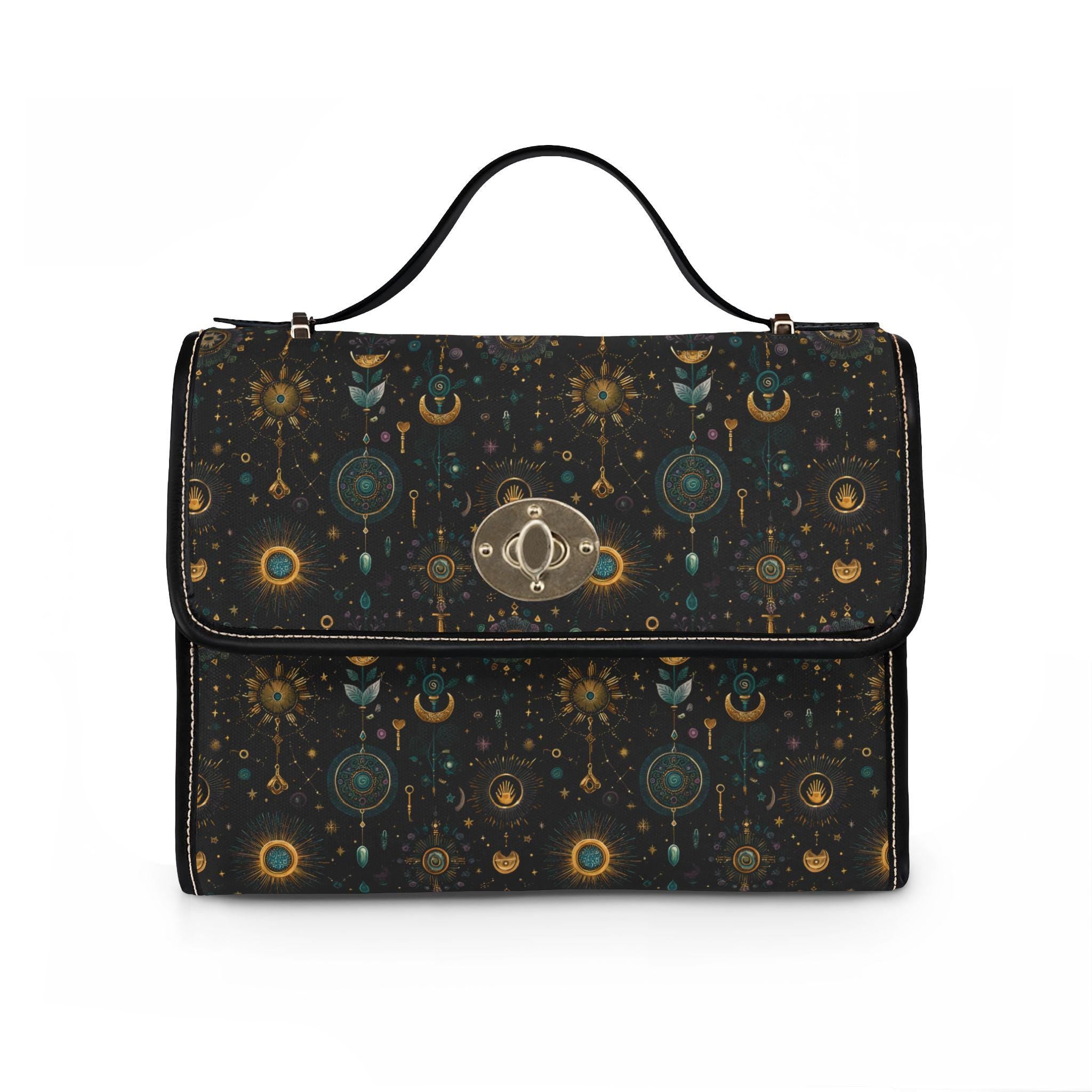 Celestial Moon Stars Crossbody Bag | Waterproof Canvas Satchel | Boho Witchy Purse