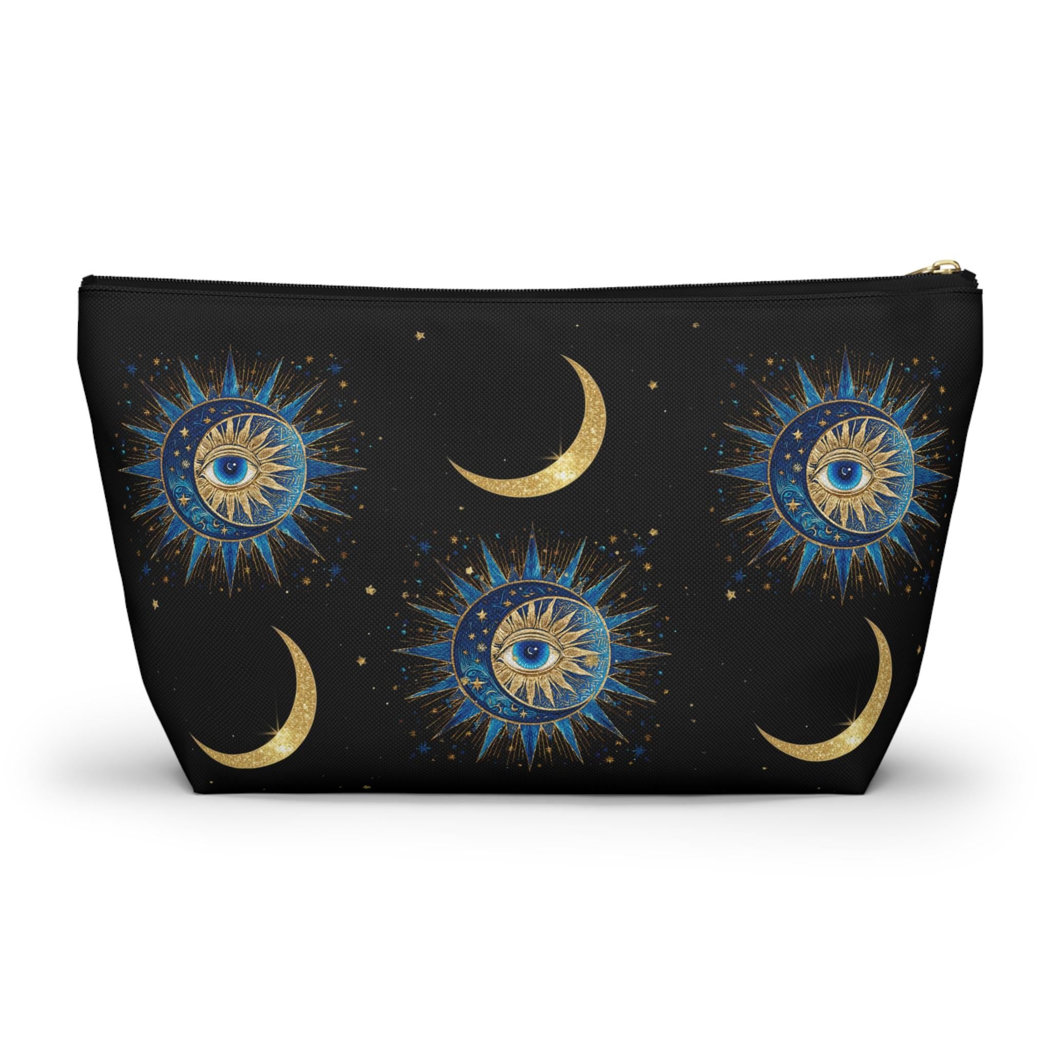 Celestial Sun Eye and Crescent Moon Accessory Pouch