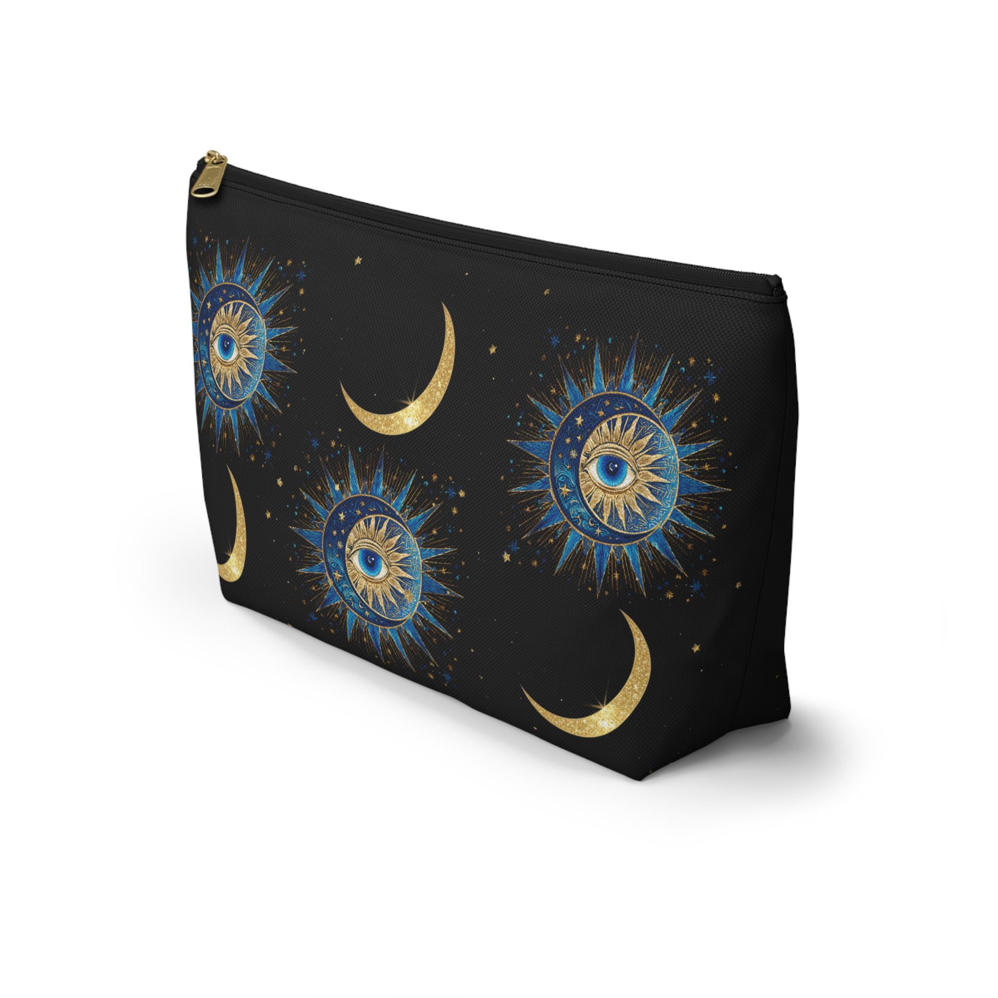 Celestial Sun Eye and Crescent Moon Accessory Pouch