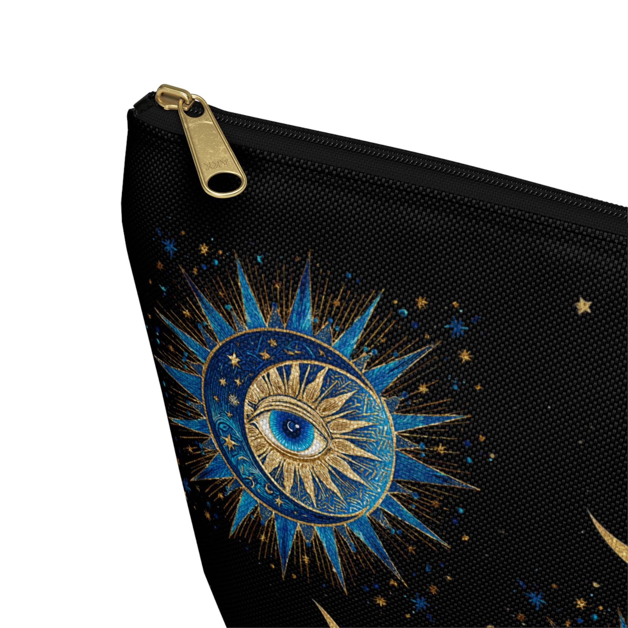 Celestial Sun Eye and Crescent Moon Accessory Pouch