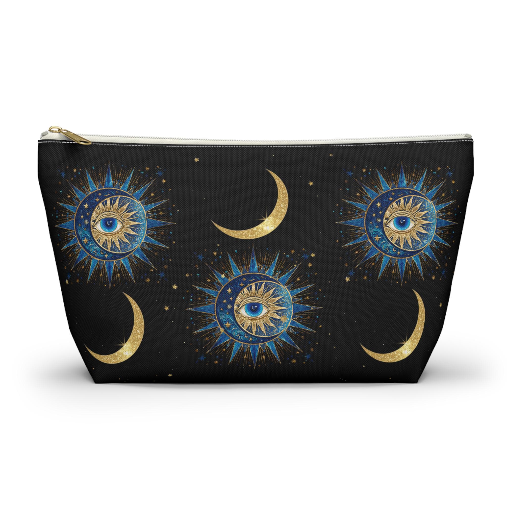 Celestial Sun Eye and Crescent Moon Accessory Pouch