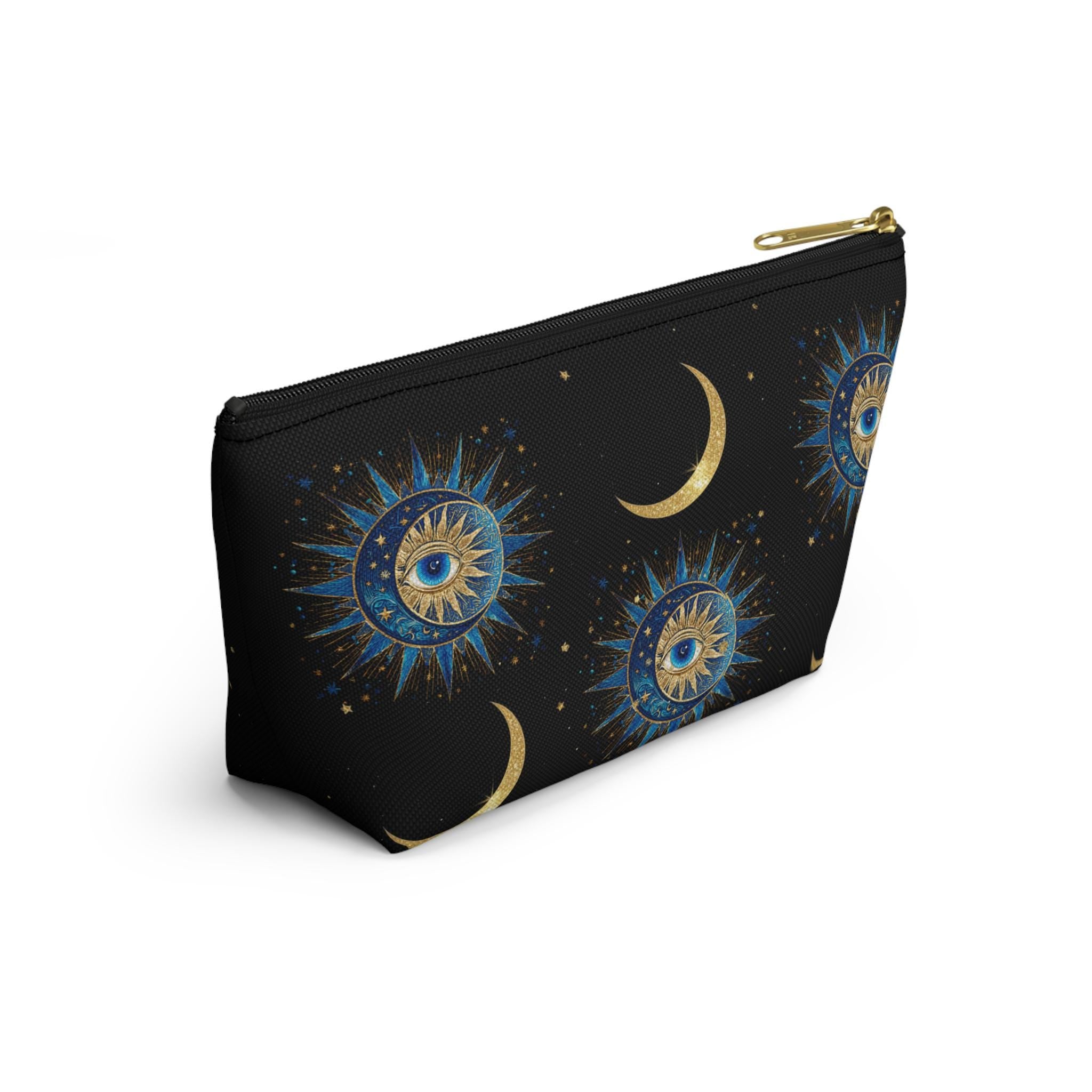 Celestial Sun Eye and Crescent Moon Accessory Pouch