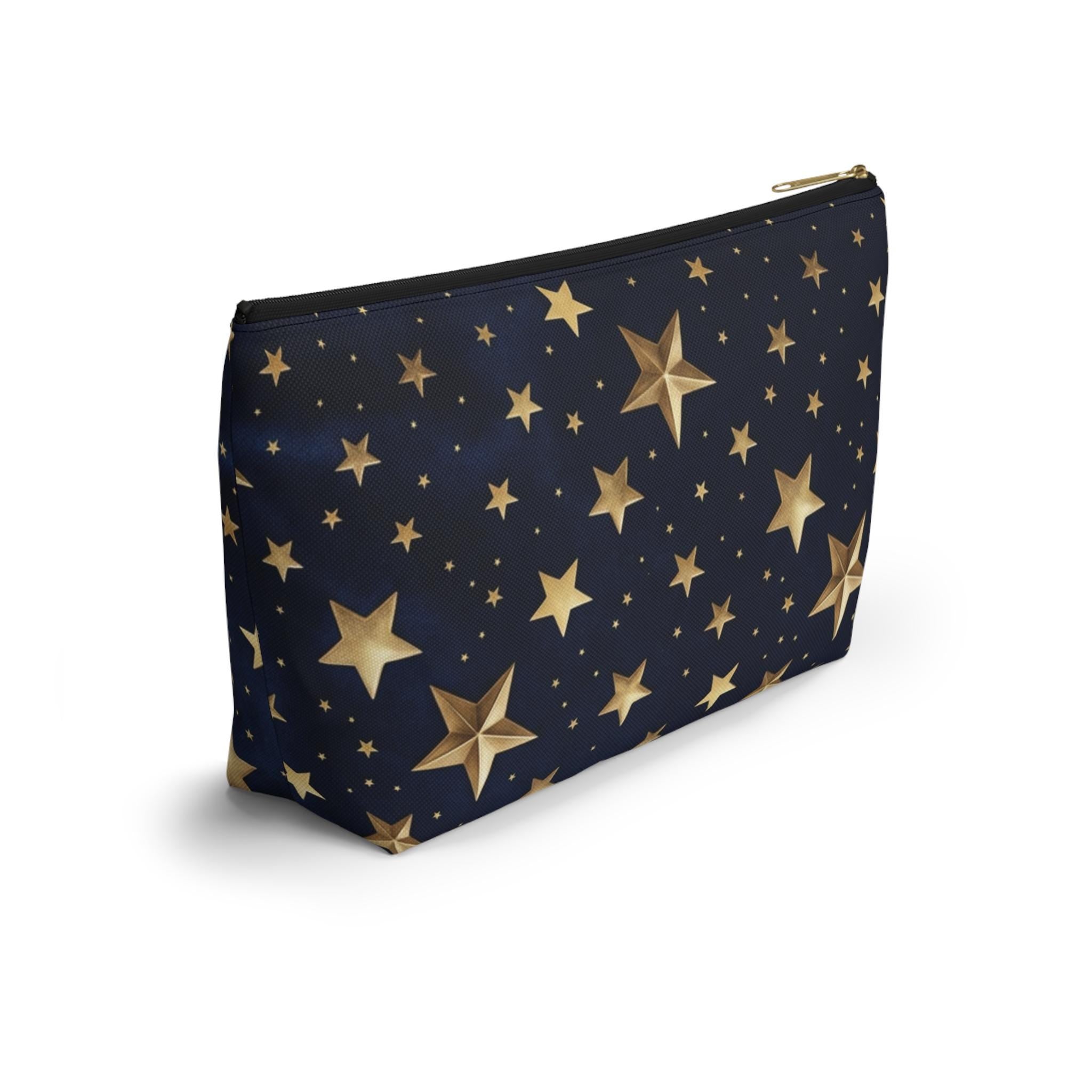 Gold Stars Pattern Accessory Pouch | T-Bottom Zippered Cosmetic Bag