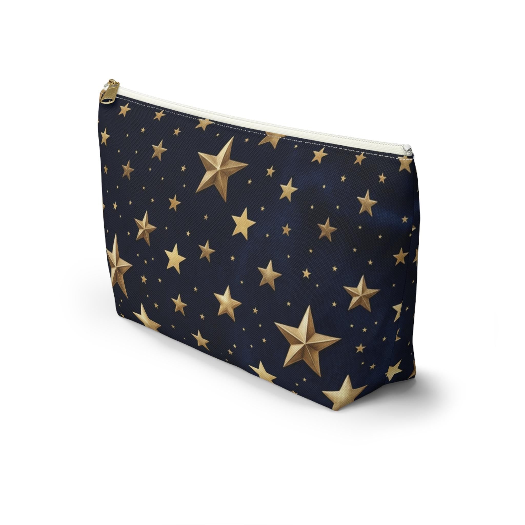 Gold Stars Pattern Accessory Pouch | T-Bottom Zippered Cosmetic Bag