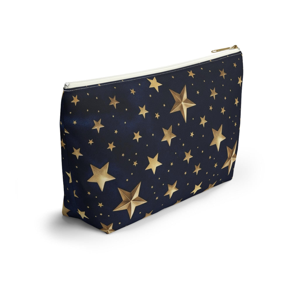 Gold Stars Pattern Accessory Pouch | T-Bottom Zippered Cosmetic Bag
