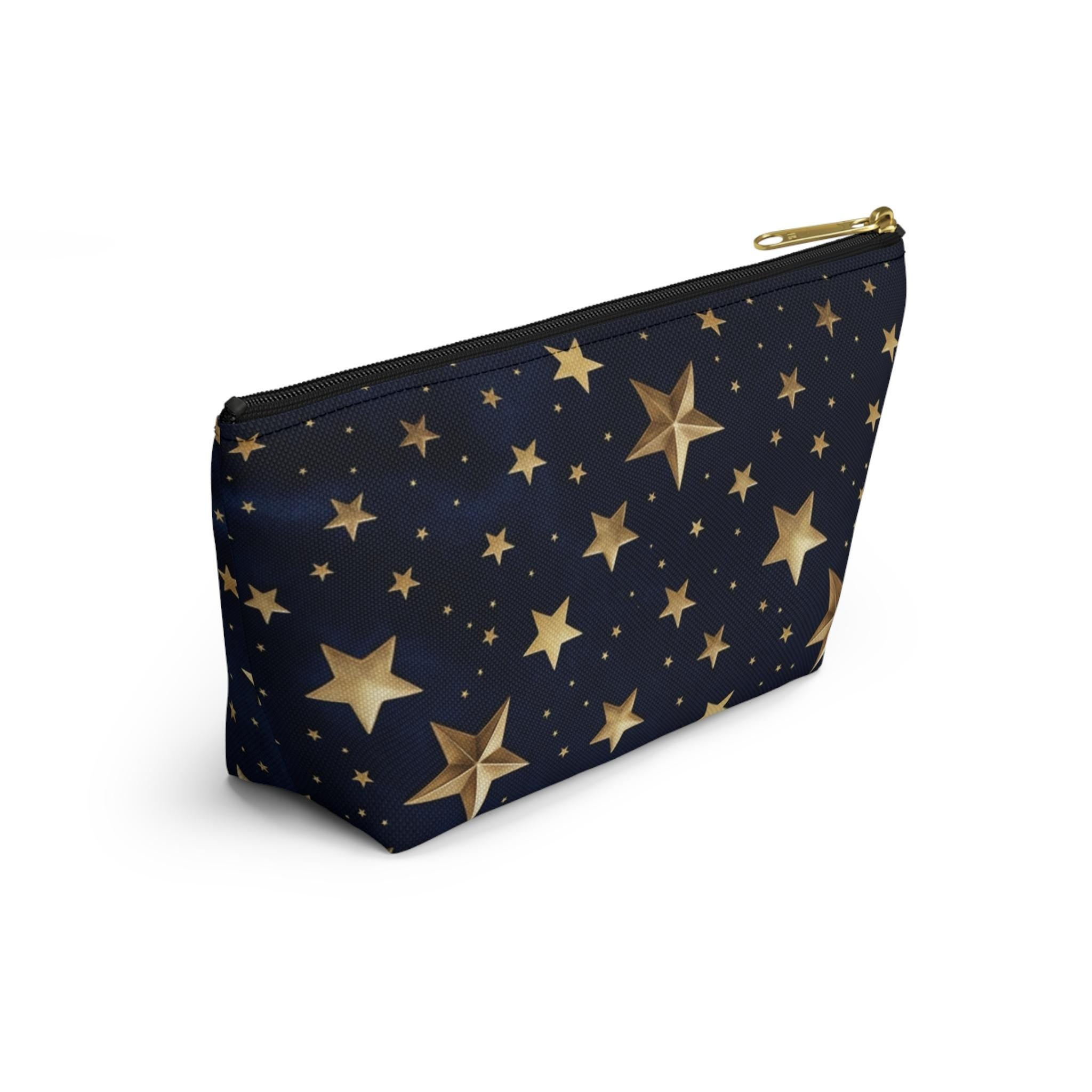 Gold Stars Pattern Accessory Pouch | T-Bottom Zippered Cosmetic Bag