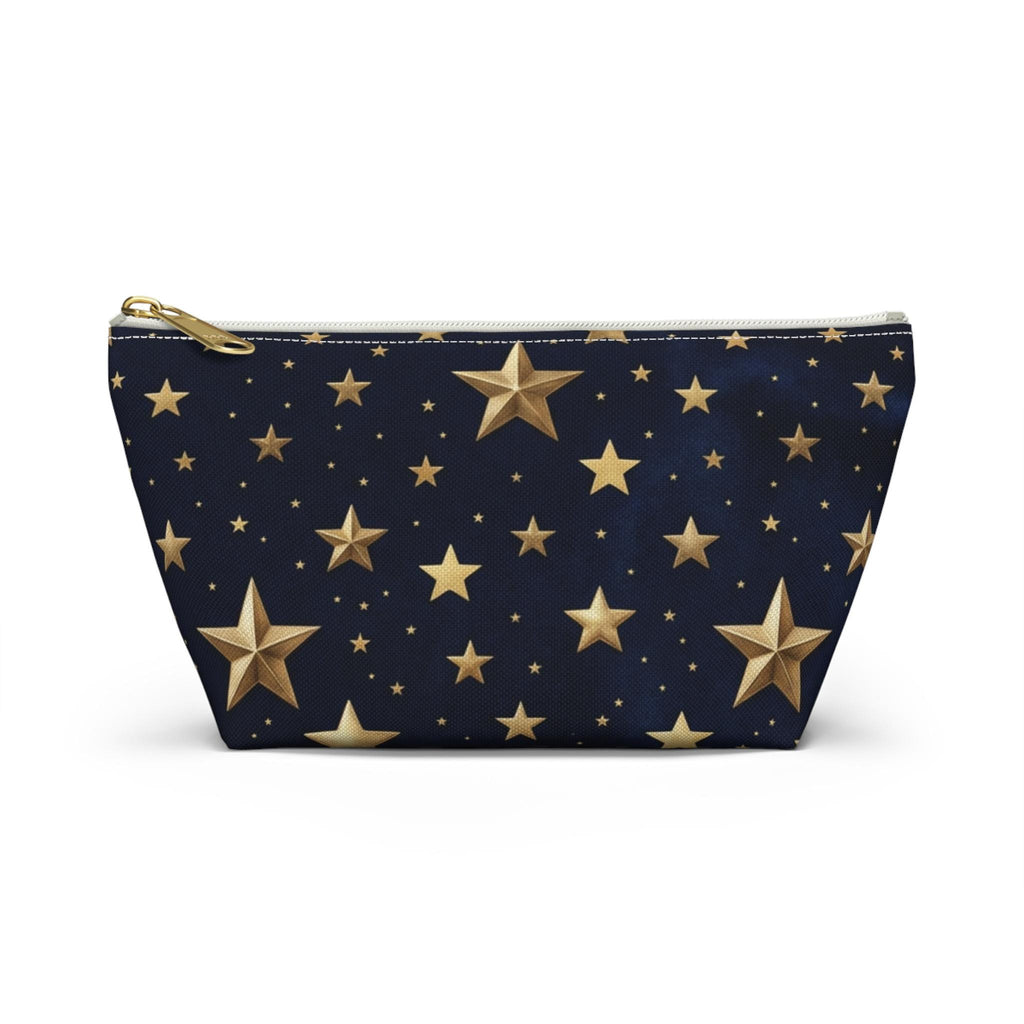 Gold Stars Pattern Accessory Pouch | T-Bottom Zippered Cosmetic Bag