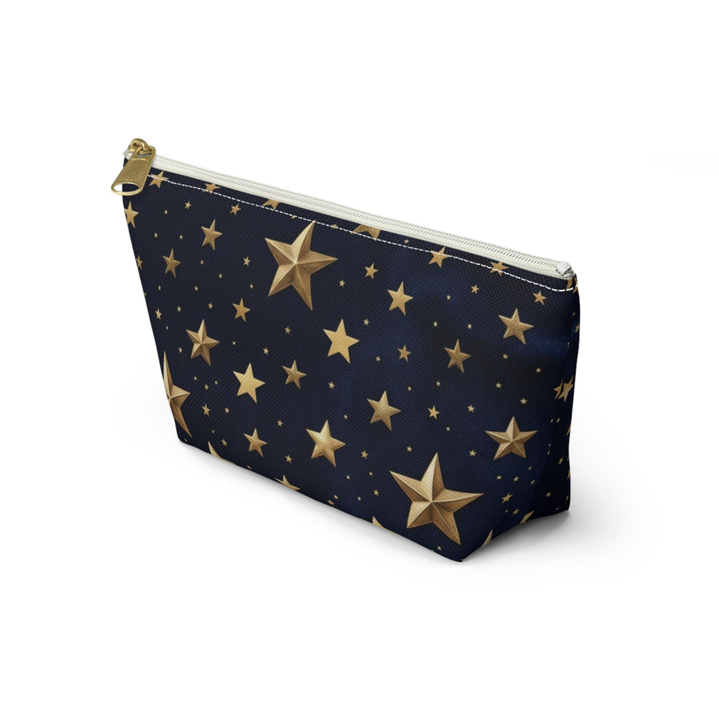 Gold Stars Pattern Accessory Pouch | T-Bottom Zippered Cosmetic Bag