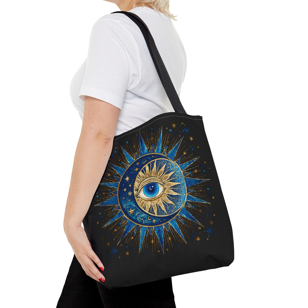 Witchy Tote Bag | Sun Moon Evil Eye Celestial Canvas Tote | Boho Spiritual Gift for Her