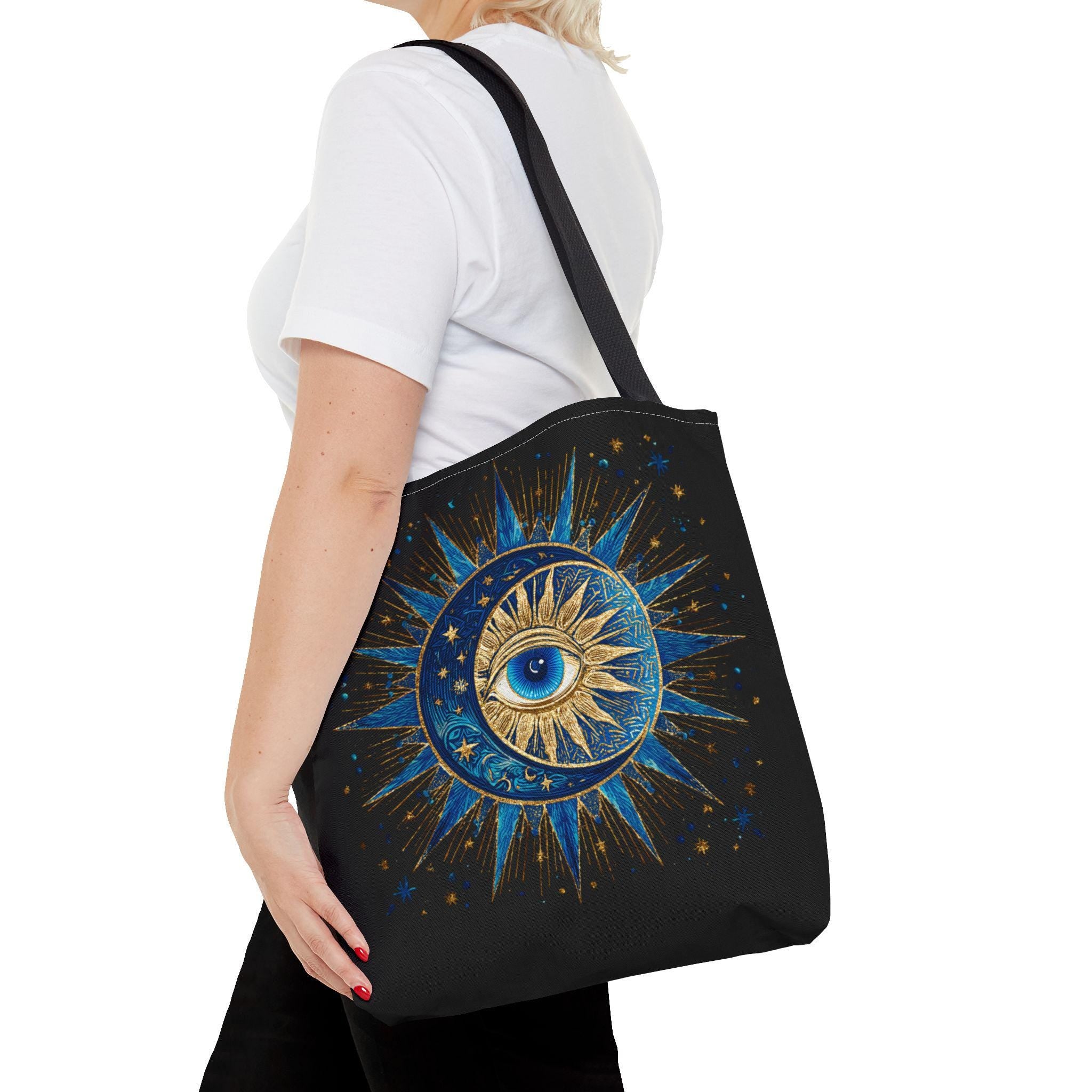 Witchy Tote Bag | Sun Moon Evil Eye Celestial Canvas Tote | Boho Spiritual Gift for Her