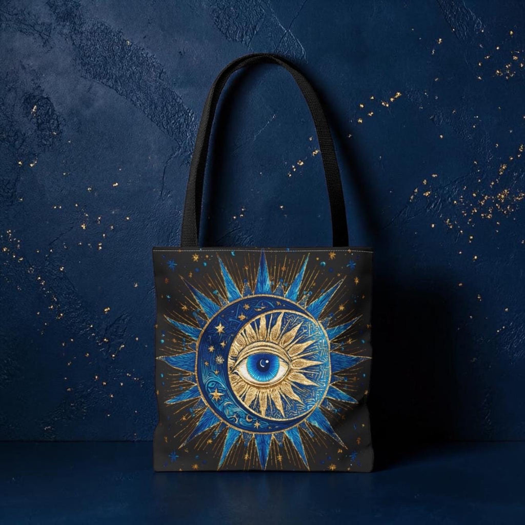 Witchy Tote Bag | Sun Moon Evil Eye Celestial Canvas Tote | Boho Spiritual Gift for Her