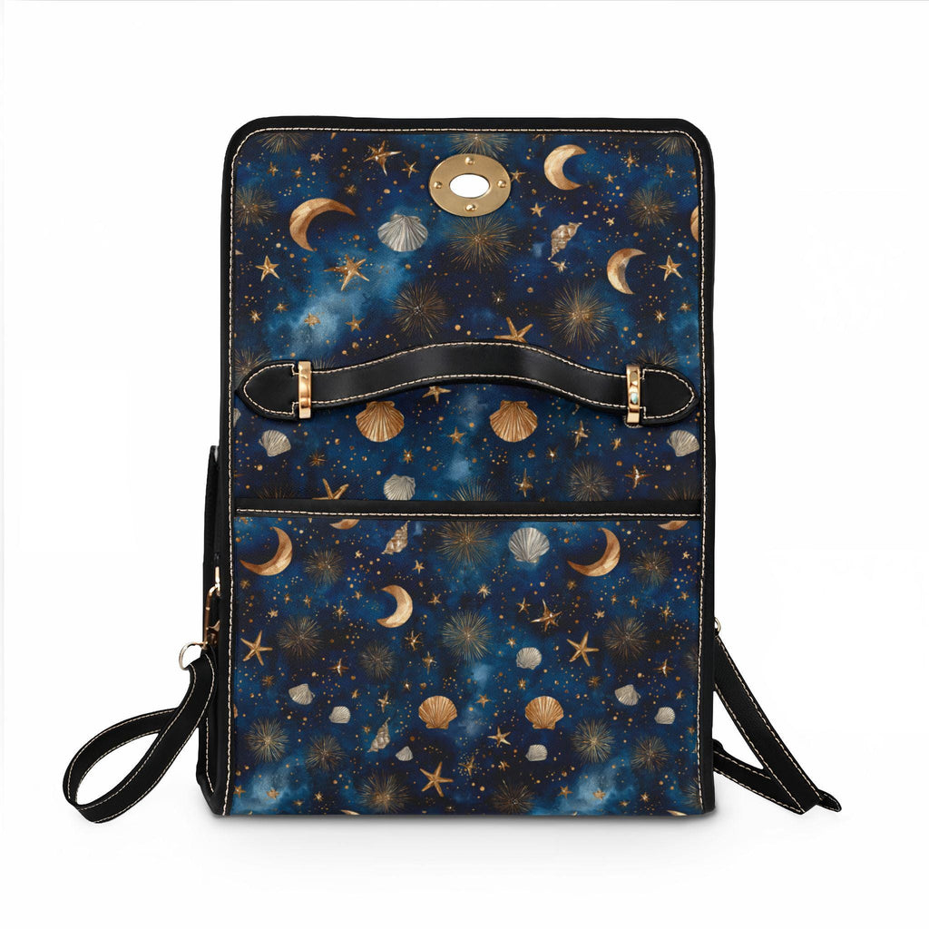 Celestial Seashell Waterproof Canvas Bag | Boho Moon Star Crossbody | Beach Bag Gift for Her