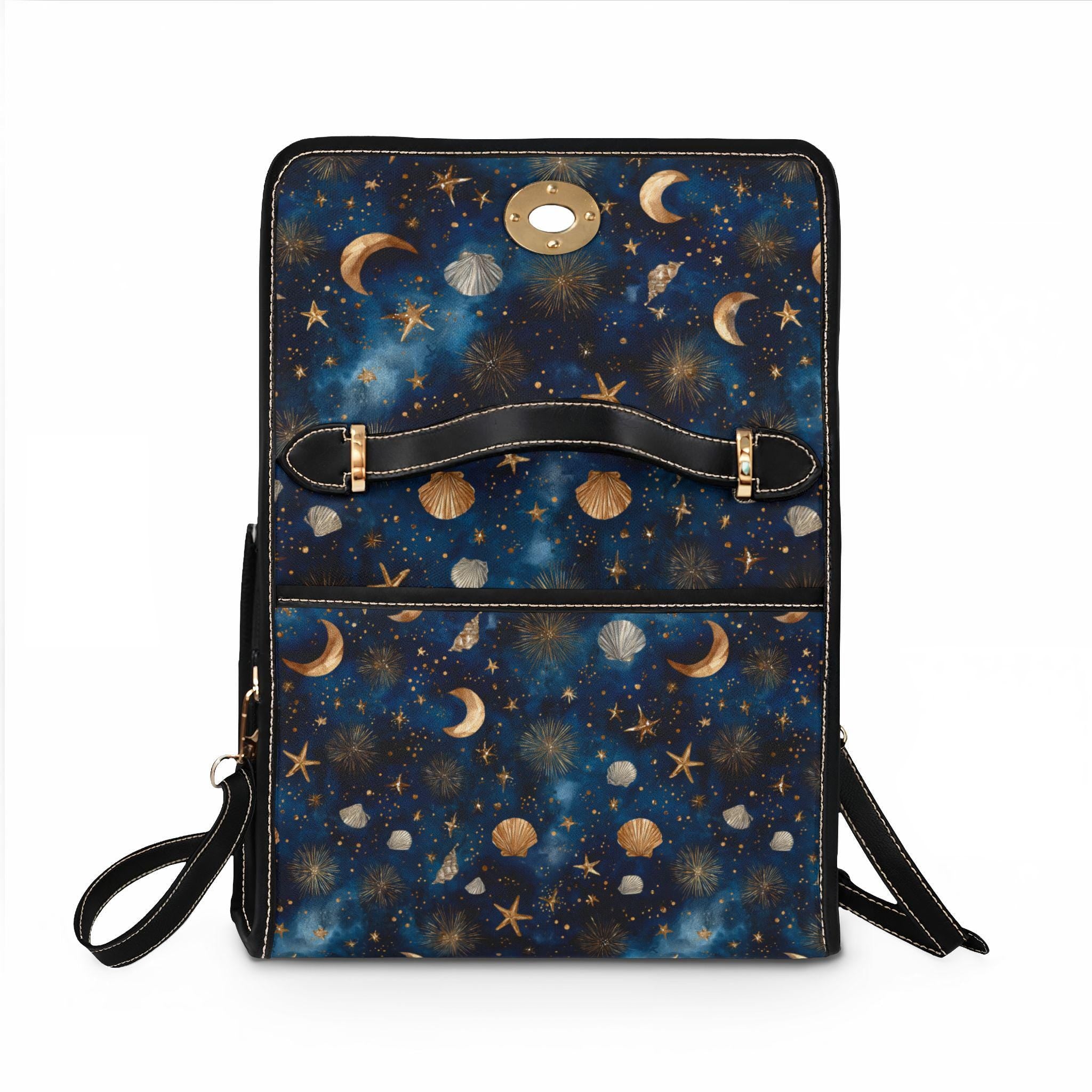 Celestial Seashell Waterproof Canvas Bag | Boho Moon Star Crossbody | Beach Bag Gift for Her