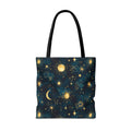 Golden Celestial Suns and Constellations Tote | Moon and Stars Night Sky