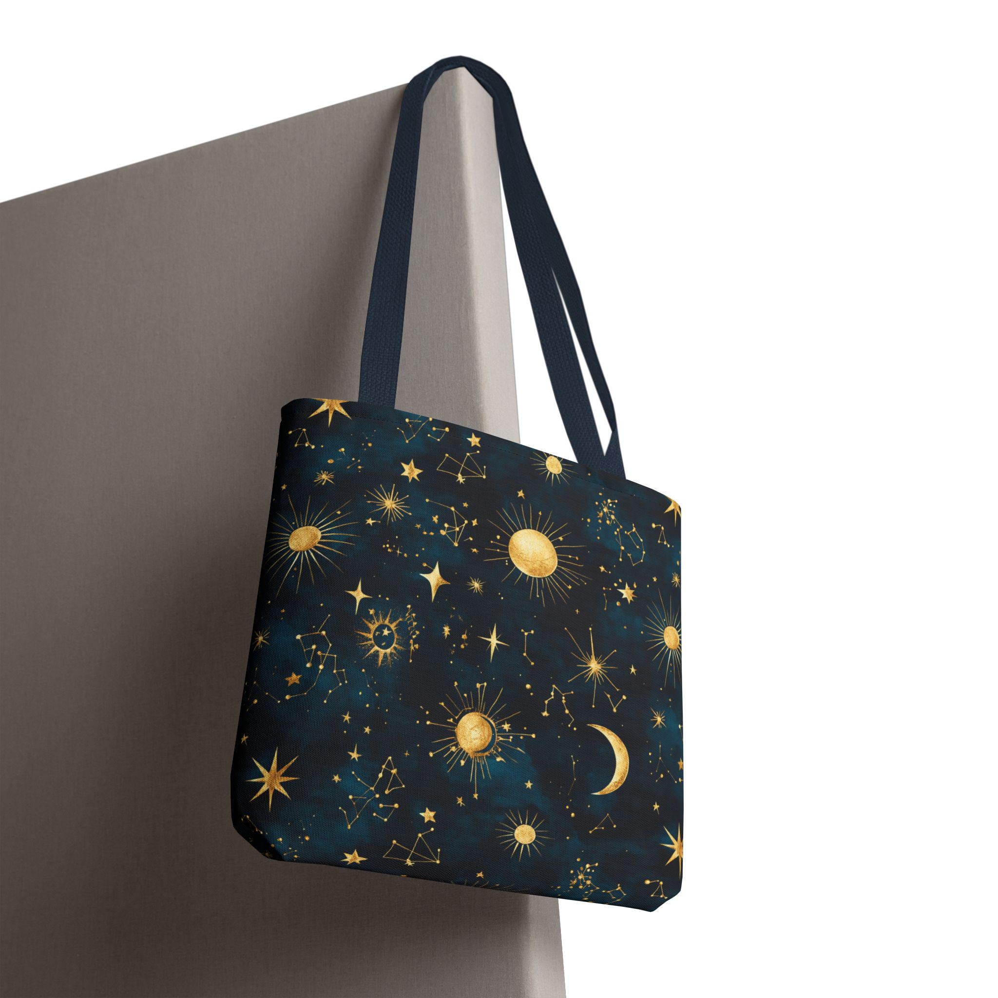 Golden Celestial Suns and Constellations Tote | Moon and Stars Night Sky