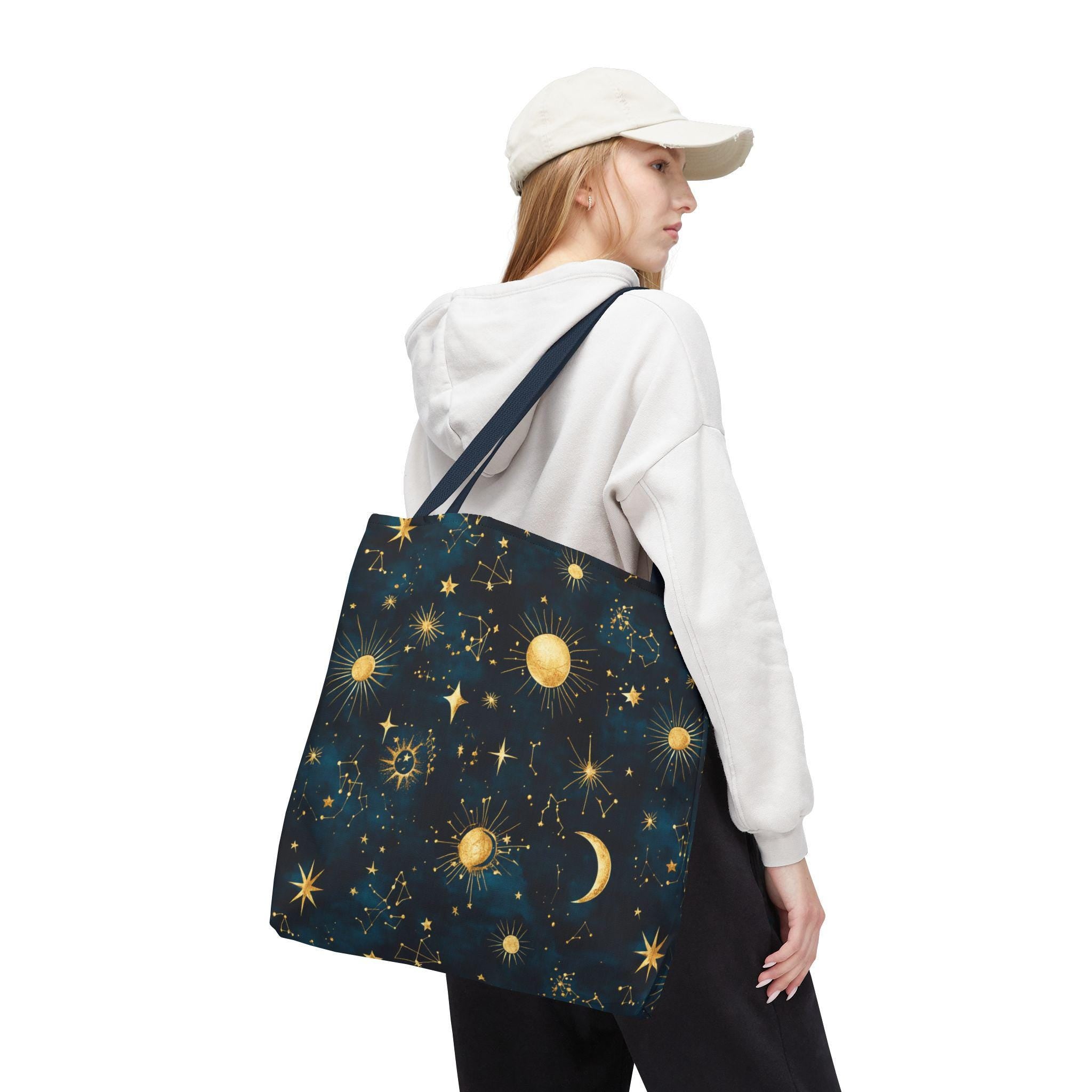 Golden Celestial Suns and Constellations Tote | Moon and Stars Night Sky