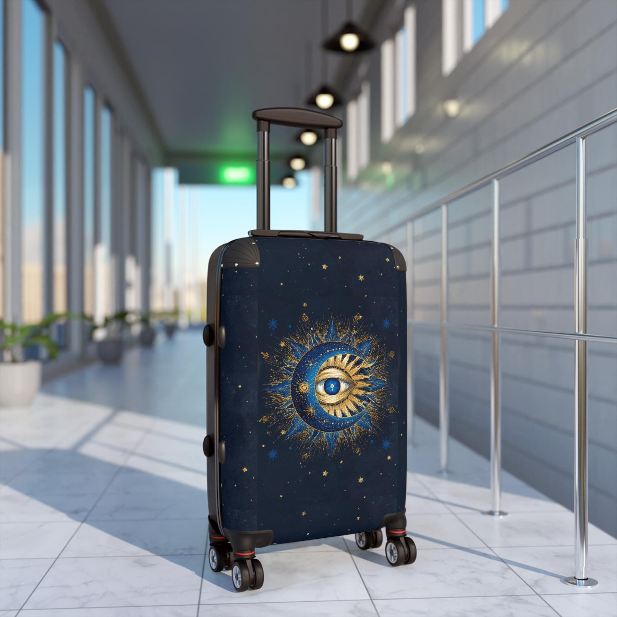 Celestial Sun and Moon Eye Suitcase | Mystical Travel Luggage, Starry Night Print