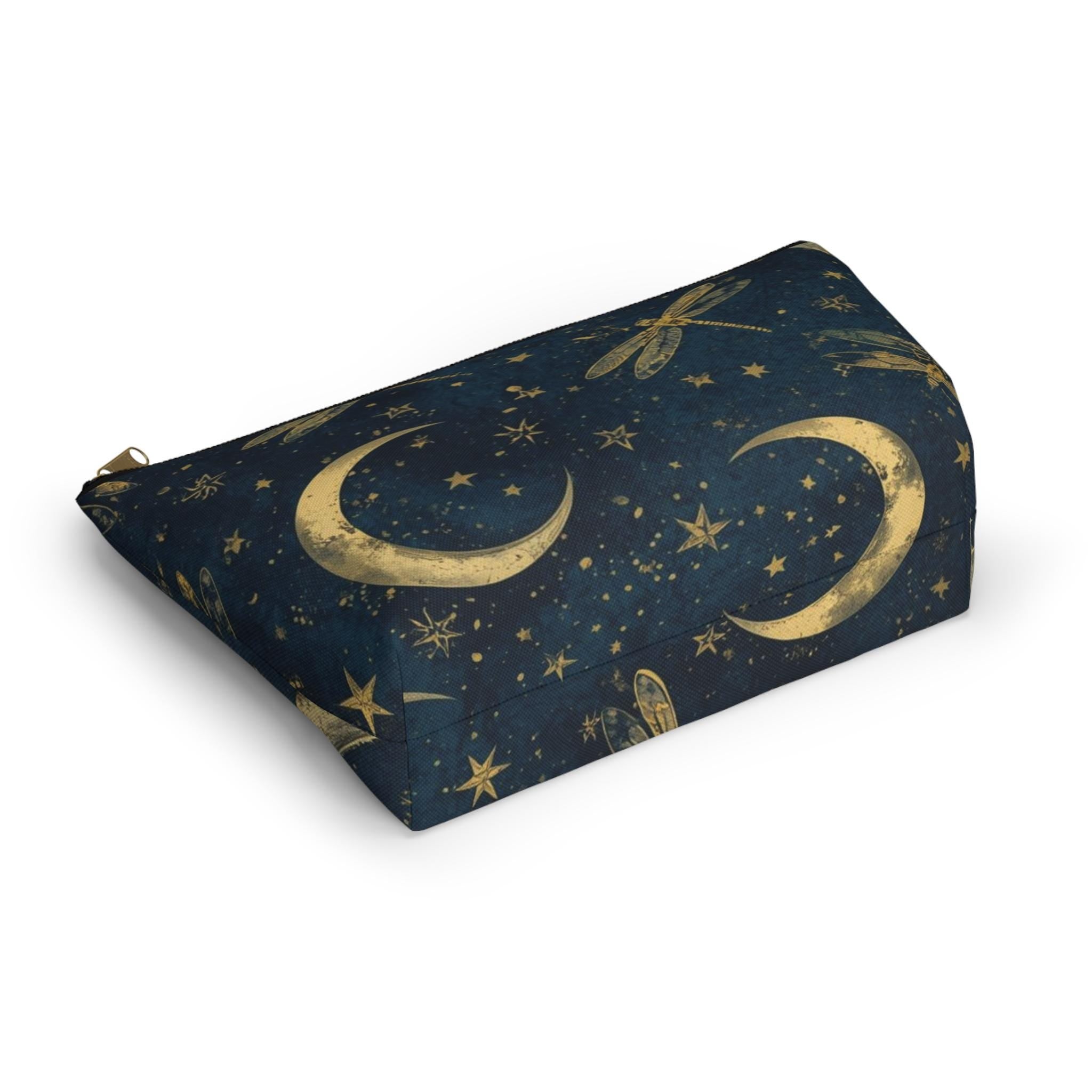 Celestial Moon & Stars Navy Blue Zipper Pouch | Cosmic Makeup Bag